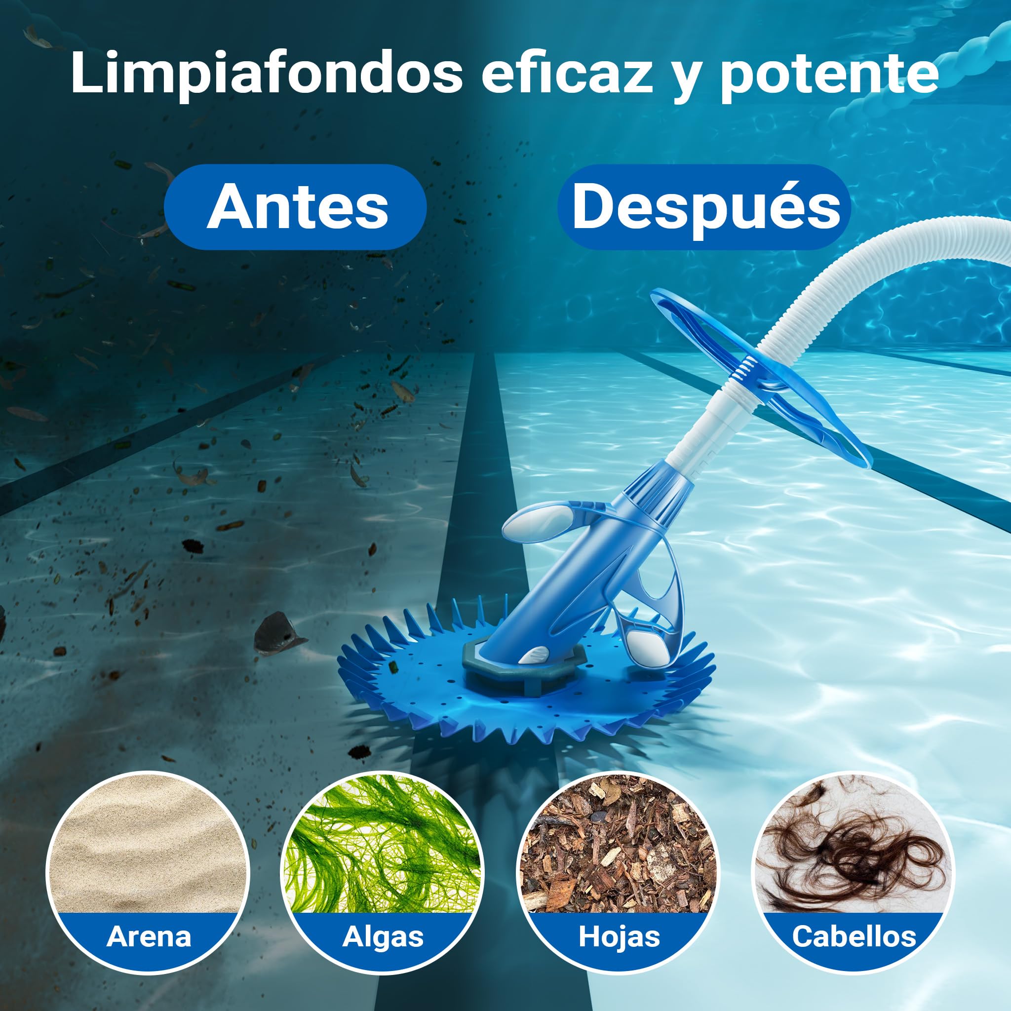 Limpiafondos de Piscinas automático Incluye 12 mangueras Aspirador Limpiador de Suelos de Piscinas Azul