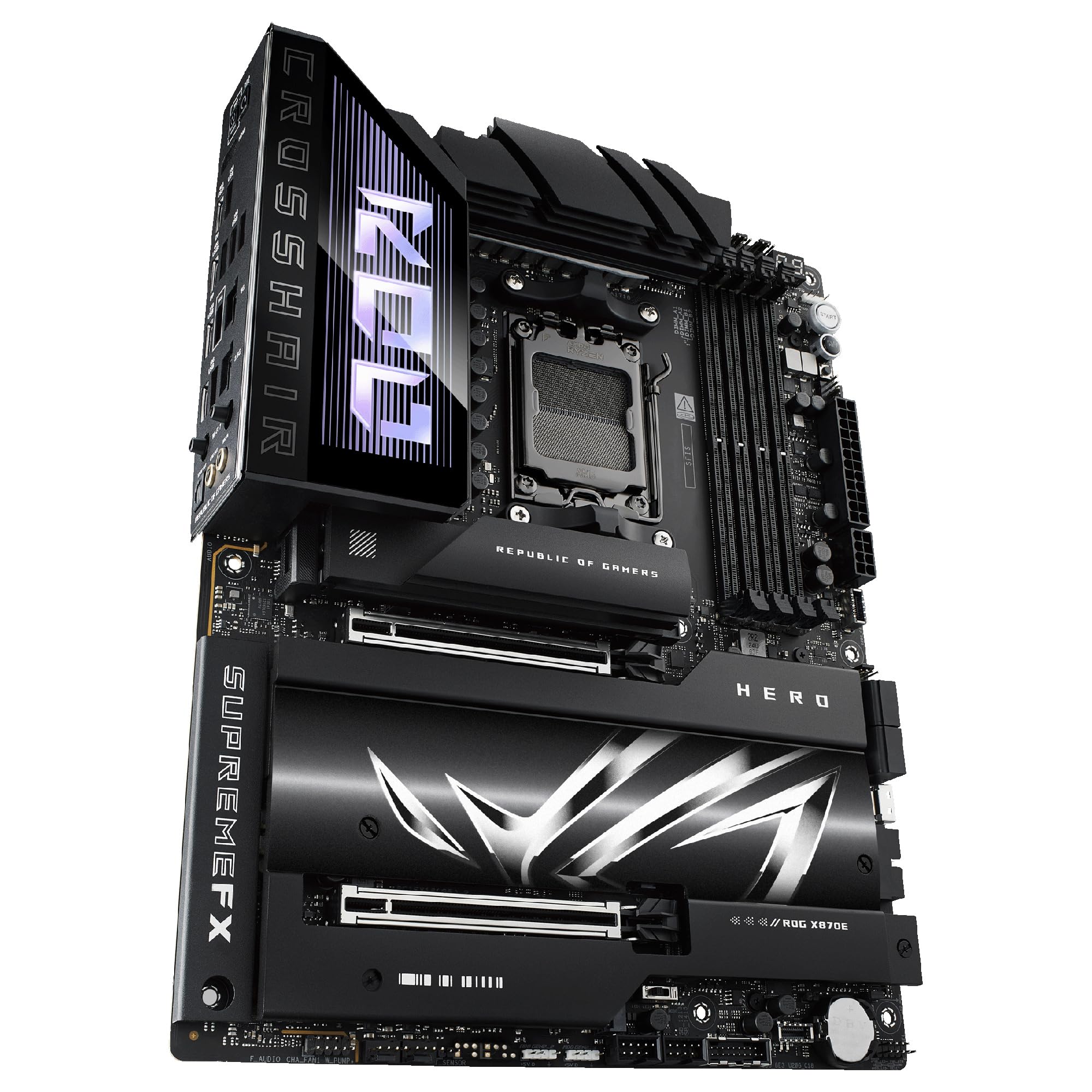 ASUS ROG Crosshair X870E Hero - Placa Base AMD ATX, 18+2+2 etapas de Potencia, DDR5, PCIe 5.0 Compatible con GPU de última generación, Cinco M.2, Wi-Fi 7, USB4, AI Overclocking