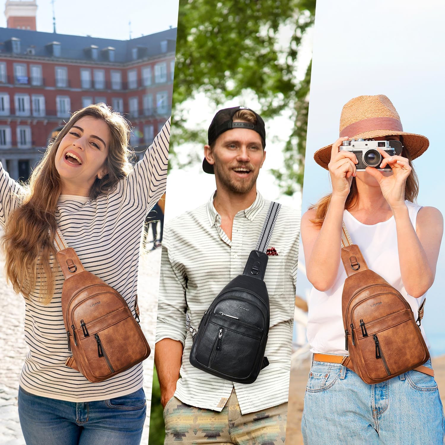 7L Sling Bag For Women Men Backpack Fanny Pack Crossbody Chest Travel Shoulder Belt Bags Purse Handbag PU Leather - Image 3