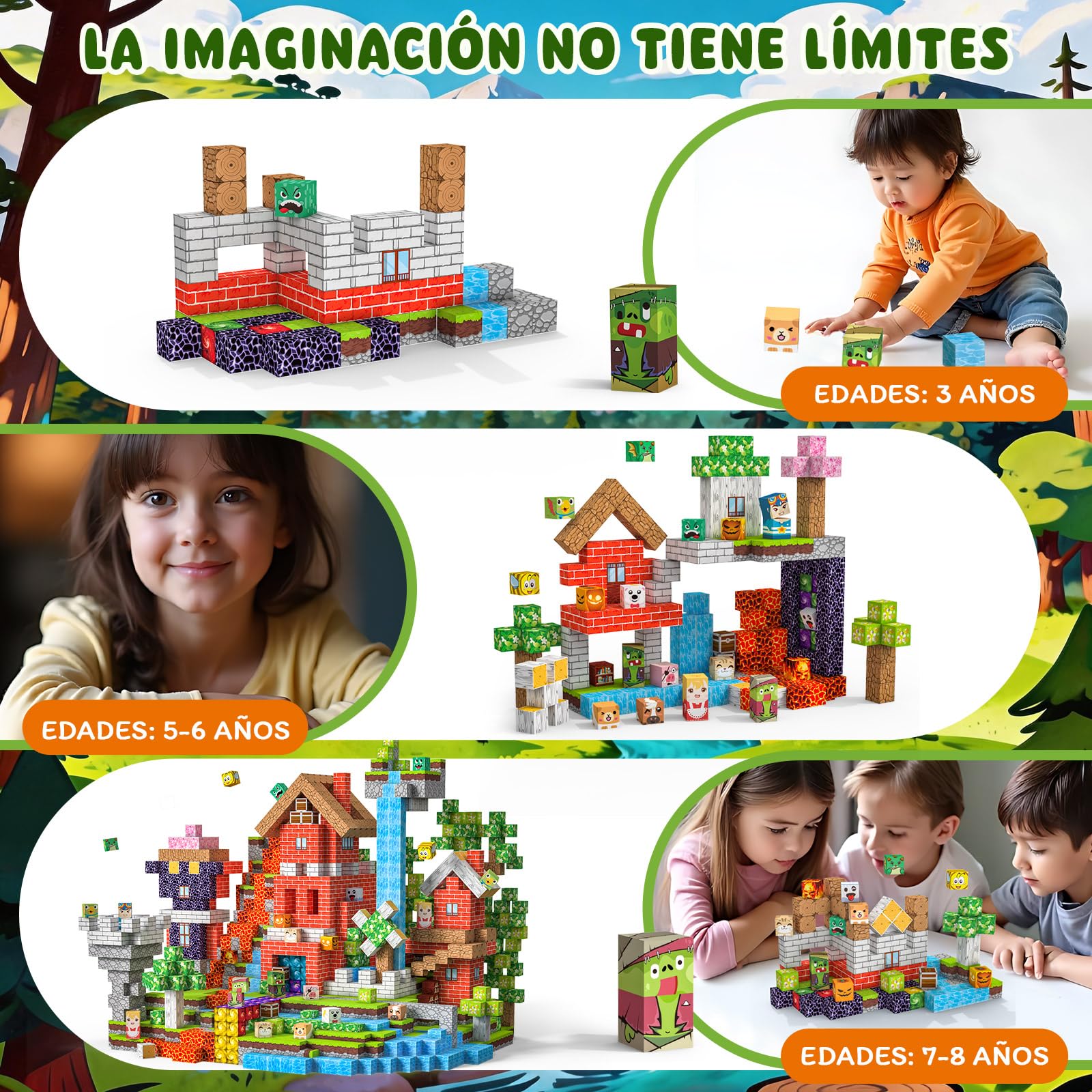Bloques Magneticos Construccion Niños 220 Piezas 2CM 3+ Magneticas, Juego Magnetic Blocks Tiles Construcción, Juguetes Montessori para Niños 4 5 6 7 8 9 10 11 12 Regalos de Cumpleaños para Niñas