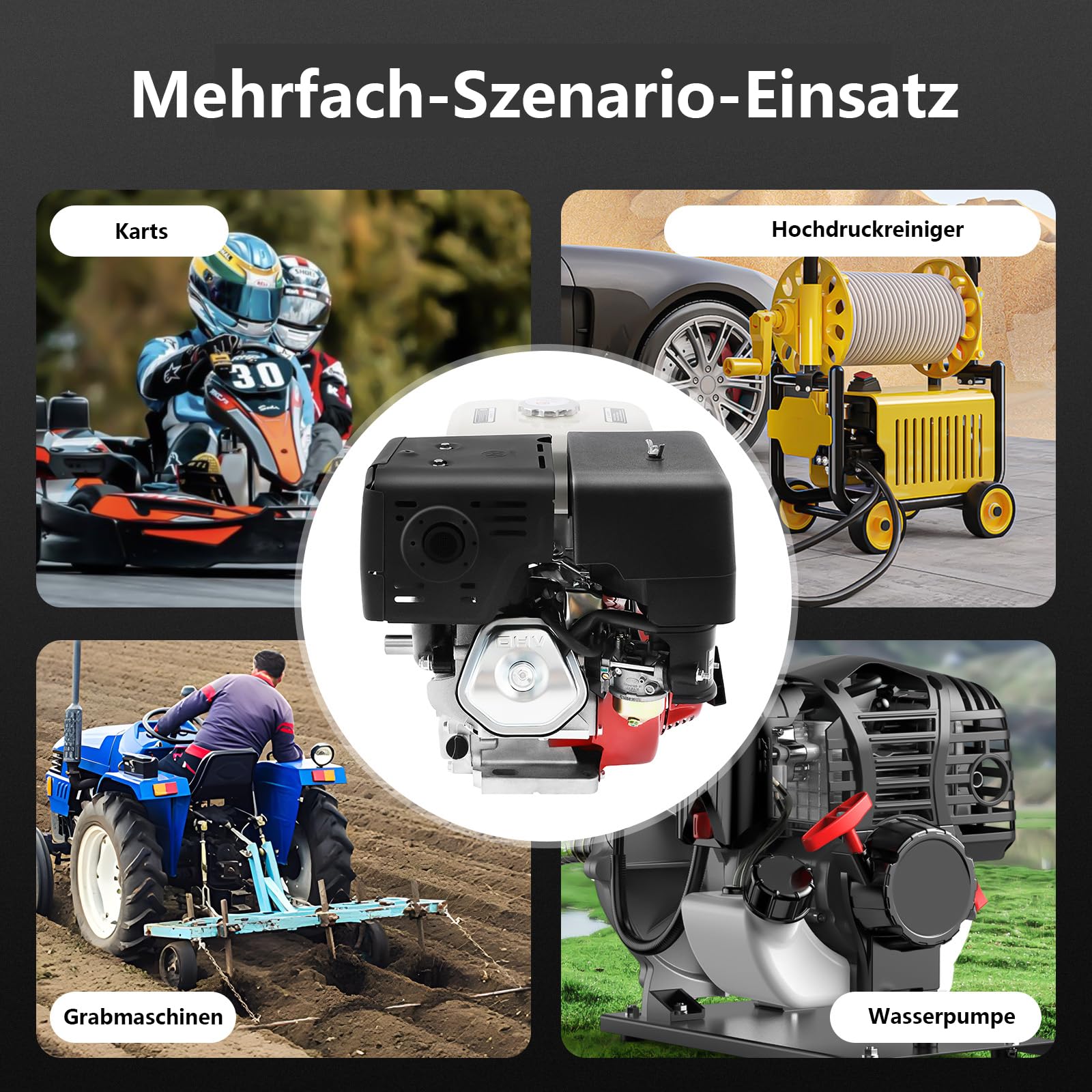 Benzinmotor 15 PS 9.7KW 4-Takt Motor mit 25 Ø mm Welle, 420CCM, Standmotor Antriebsmotor Luftgekühlt Starke Kraft Großes Fassungsvermögen des Kraftstofftanks