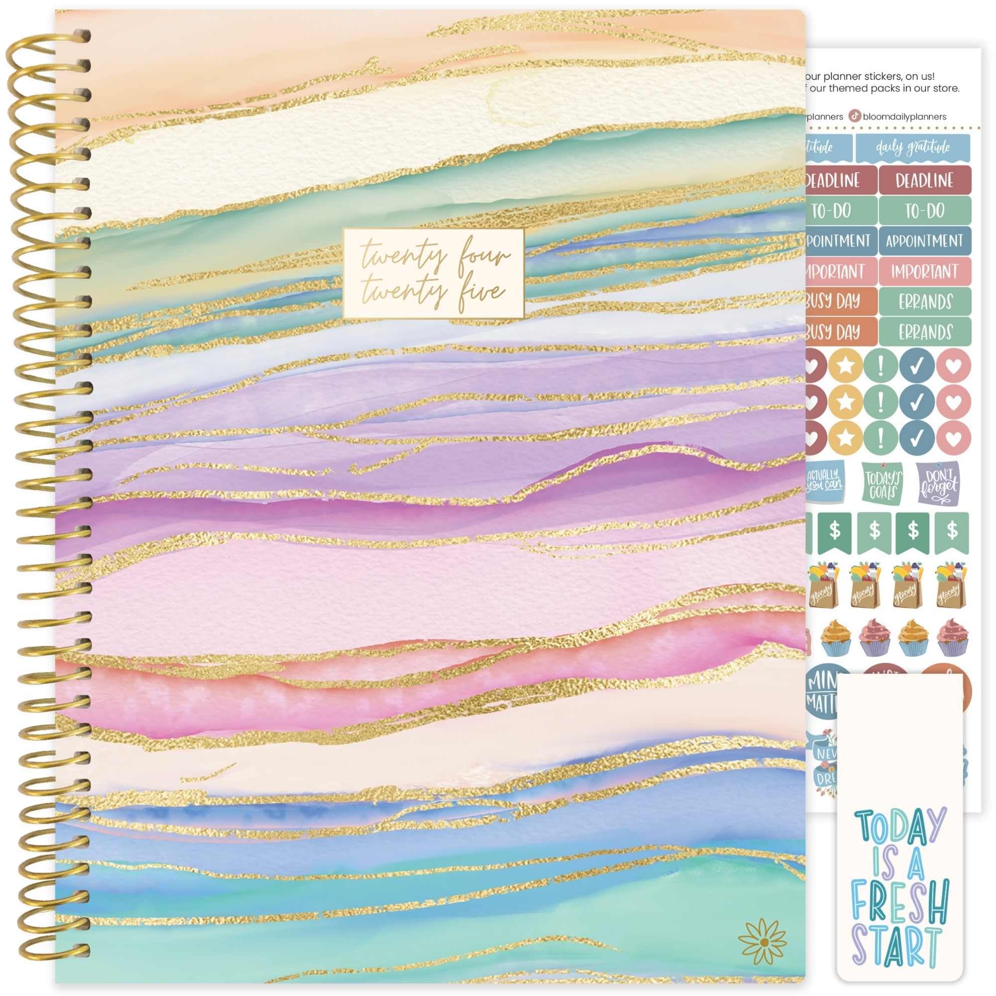 bloom daily planners Agenda 2024-2025 (21,6 x 27,9 cm) (luglio 2024 - luglio 2024) - Agenda settimanale/mensile con linguette e adesivi, motivo onde acquerellabili