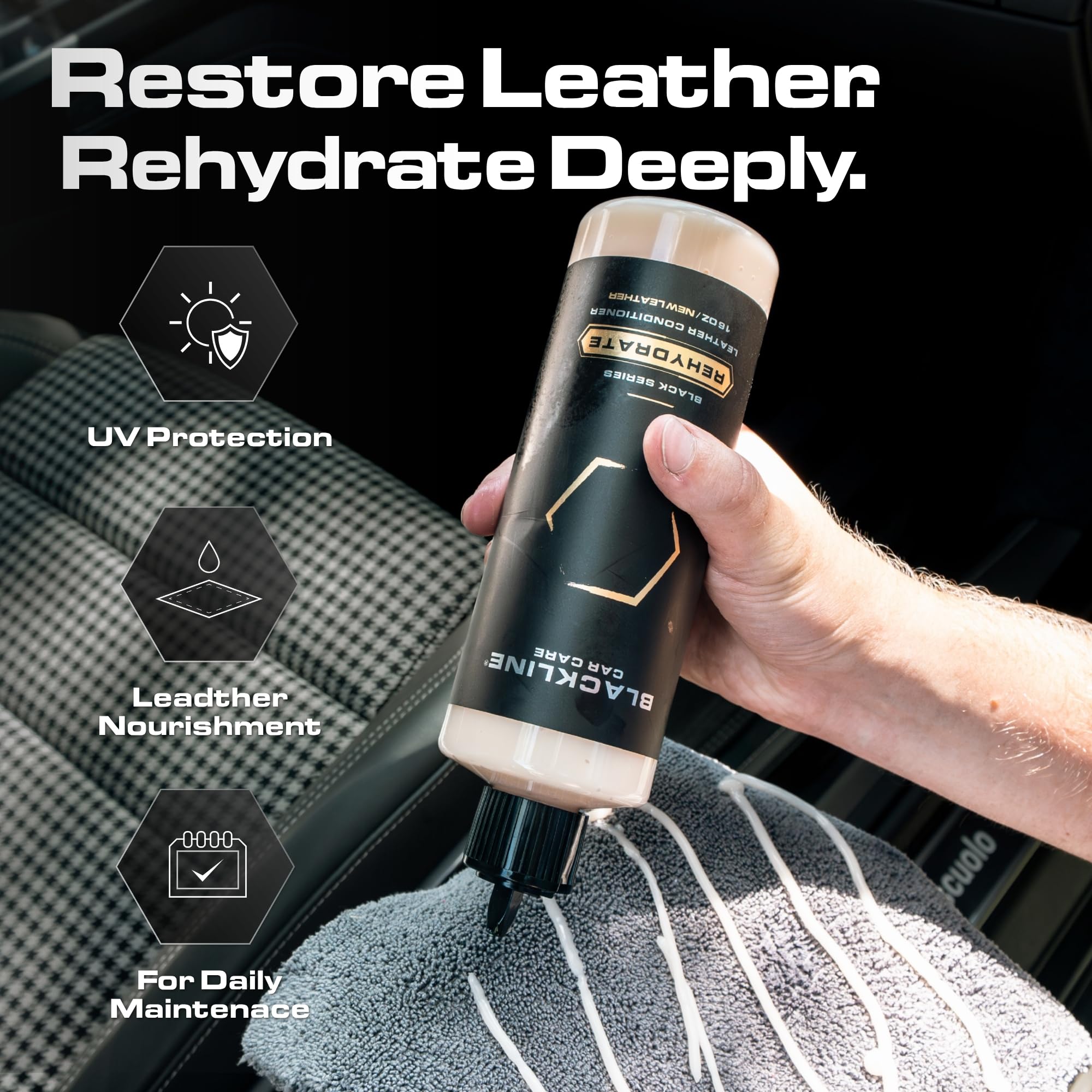 Blackline Car Care - Leather Rehydrate, acondicionador de cuero para todo el cuero - coches, muebles, zapatos y bolsos - 16 onzas líquidas