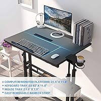 Vista 5 de Escritorio móvil de pie, escritorio ajustable para computadora con 3 escritorios, mesa portátil para laptop con soporte para tazas, estación de Negro