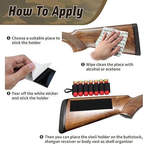 Miniatura 17 de Paquete de 4 soportes para 7 escopetas redondas o calibre 12/20 60 redondas tácticas de escopeta bandolier ajustable, 2 piezas opcionales 7 soportes