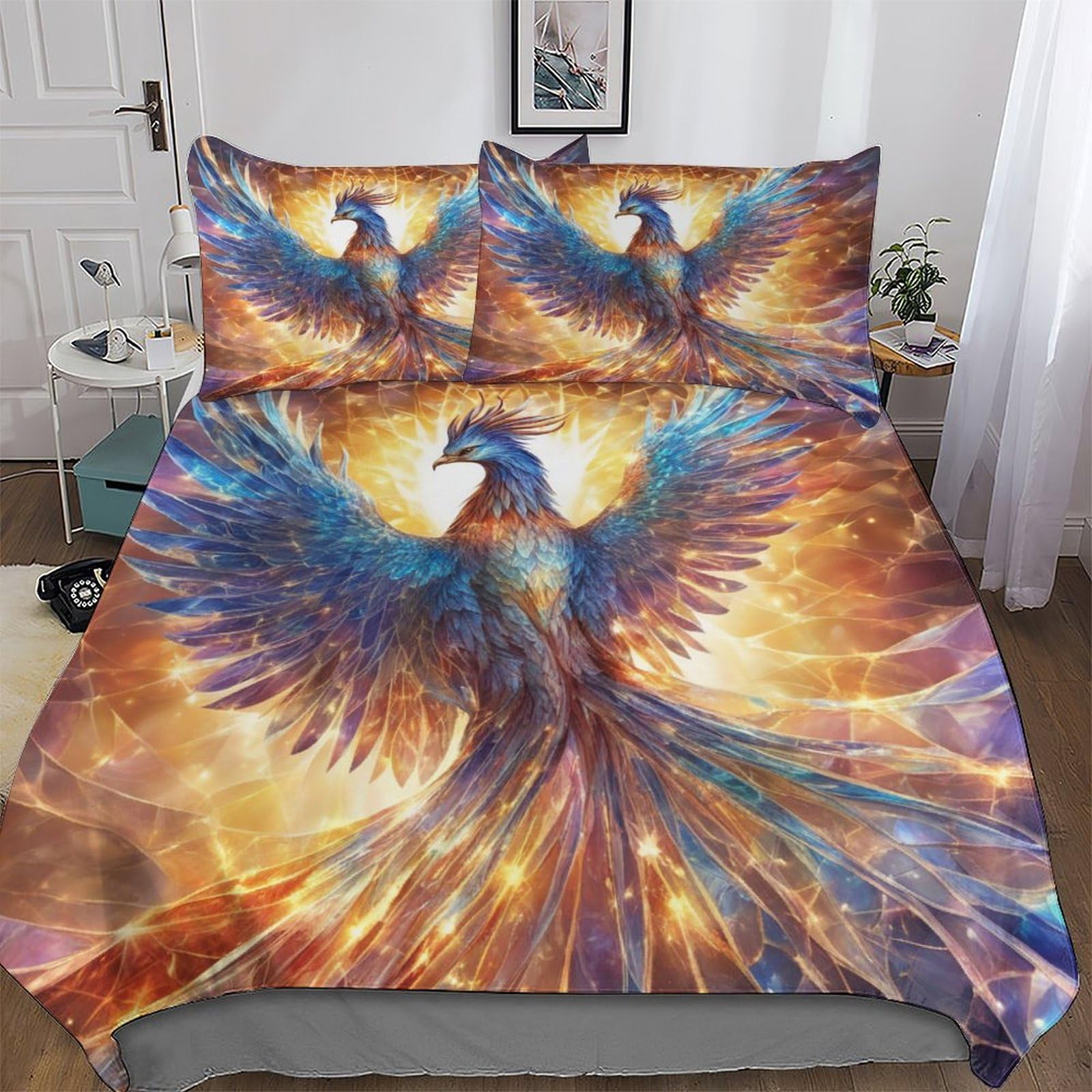 Phoenix Bedding Set Duvet Cover with Pillowcase Soft Microfiber Comforter Cover 3pcs For Boys, Girls And Teenagers Double (200x200cm)