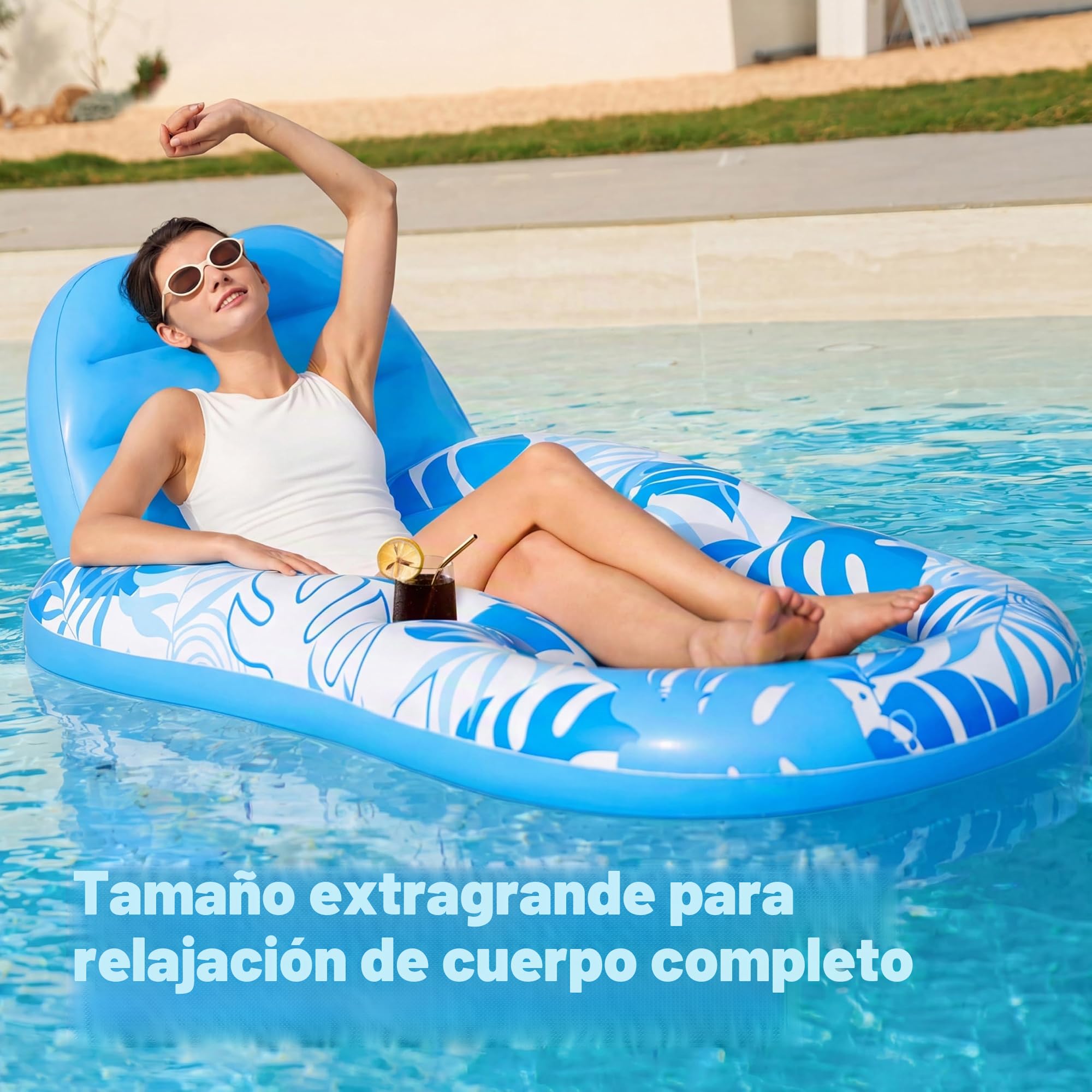 SLOOSH Flotadores Inflables para Piscina, Reclinable para Adultos, Flotador de Piscina con Respaldo Ajustable, Silla Flotante con Portavasos y Reposapiés para Fiesta de Verano en la Piscina