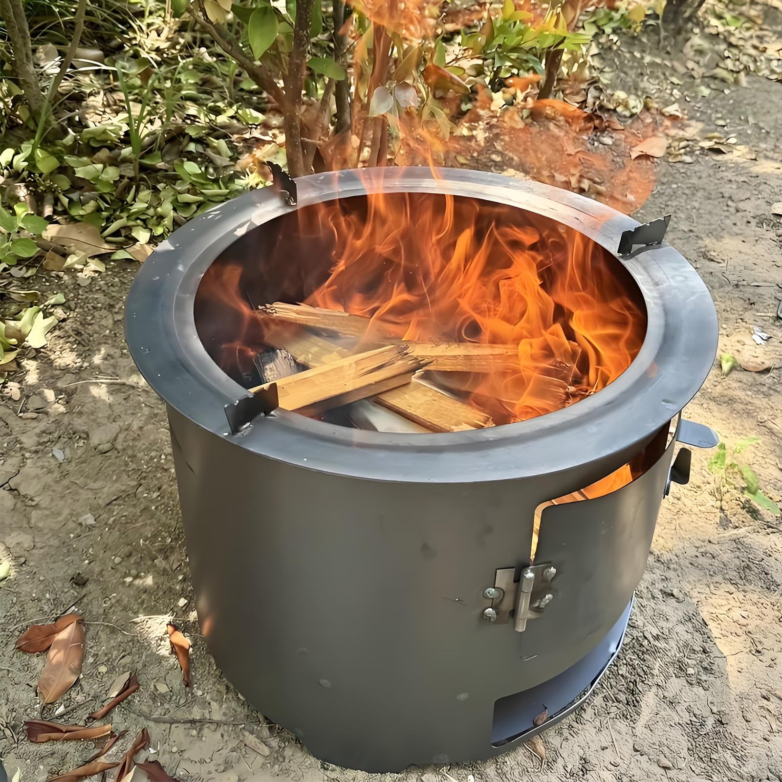 Stufa a Legna Portatile In Acciaio al Carbonio Rinforzato, Stufa a Legna In Ghisa Integrata con Base Stabile, Supporto Triangolare al Calore per Interni ed Esterni(30cm)