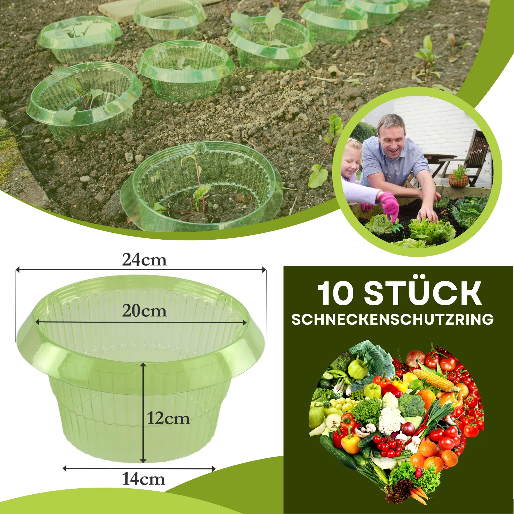 KRONLY 10 Stück XL Schneckenschutzring - natürlicher Schneckenschutz für Salat und Kohl