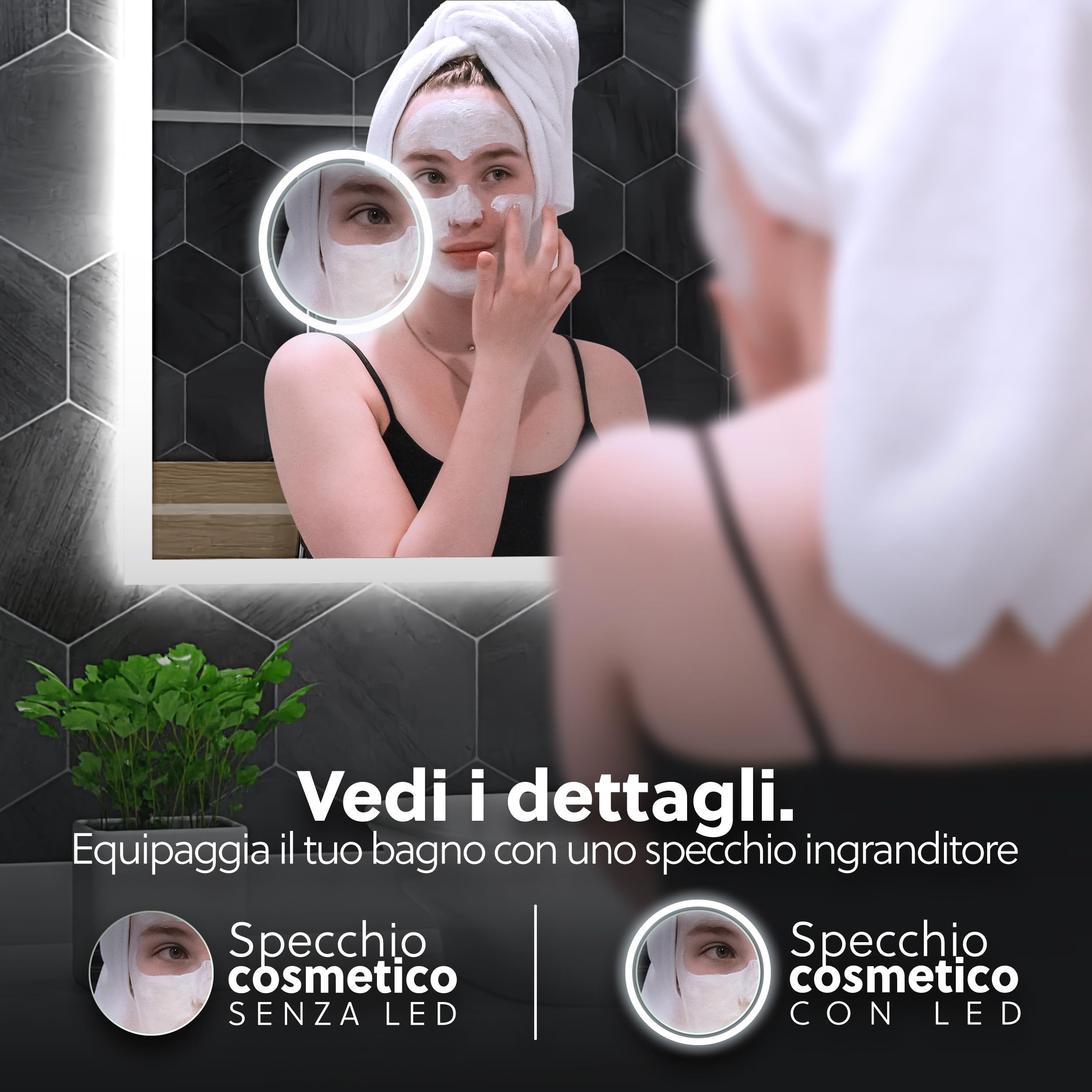 Atlanta Specchio Bagno LED 110x90cm Antiappannamento, Retroilluminato, Personalizzabile, Rettangolare, Selezione Colore Luce