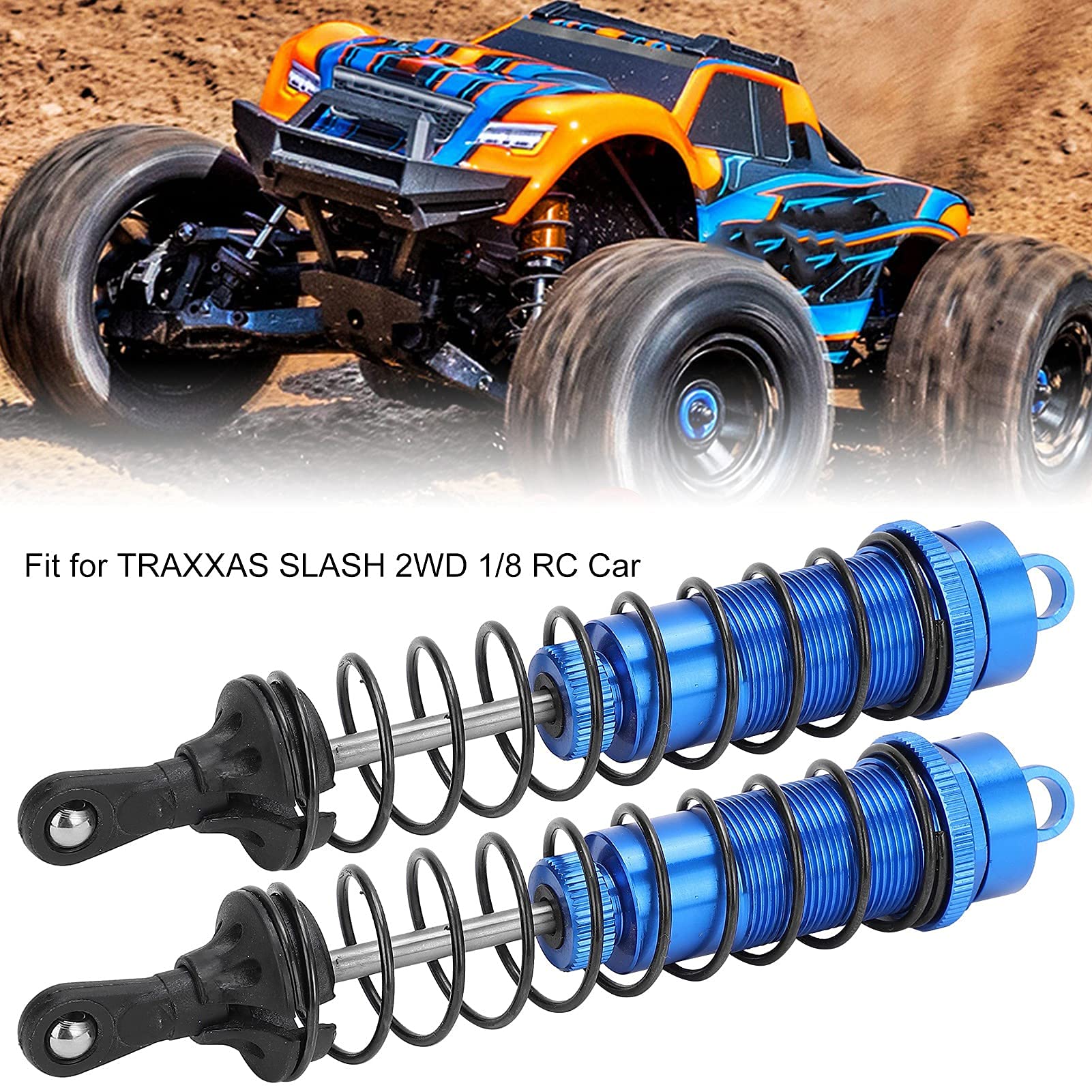 2 Pièces Amortisseurs RC 140mm Remplis D'Huile Réglables Pour Traxxas Slash 2WD 1/8 - Bleu