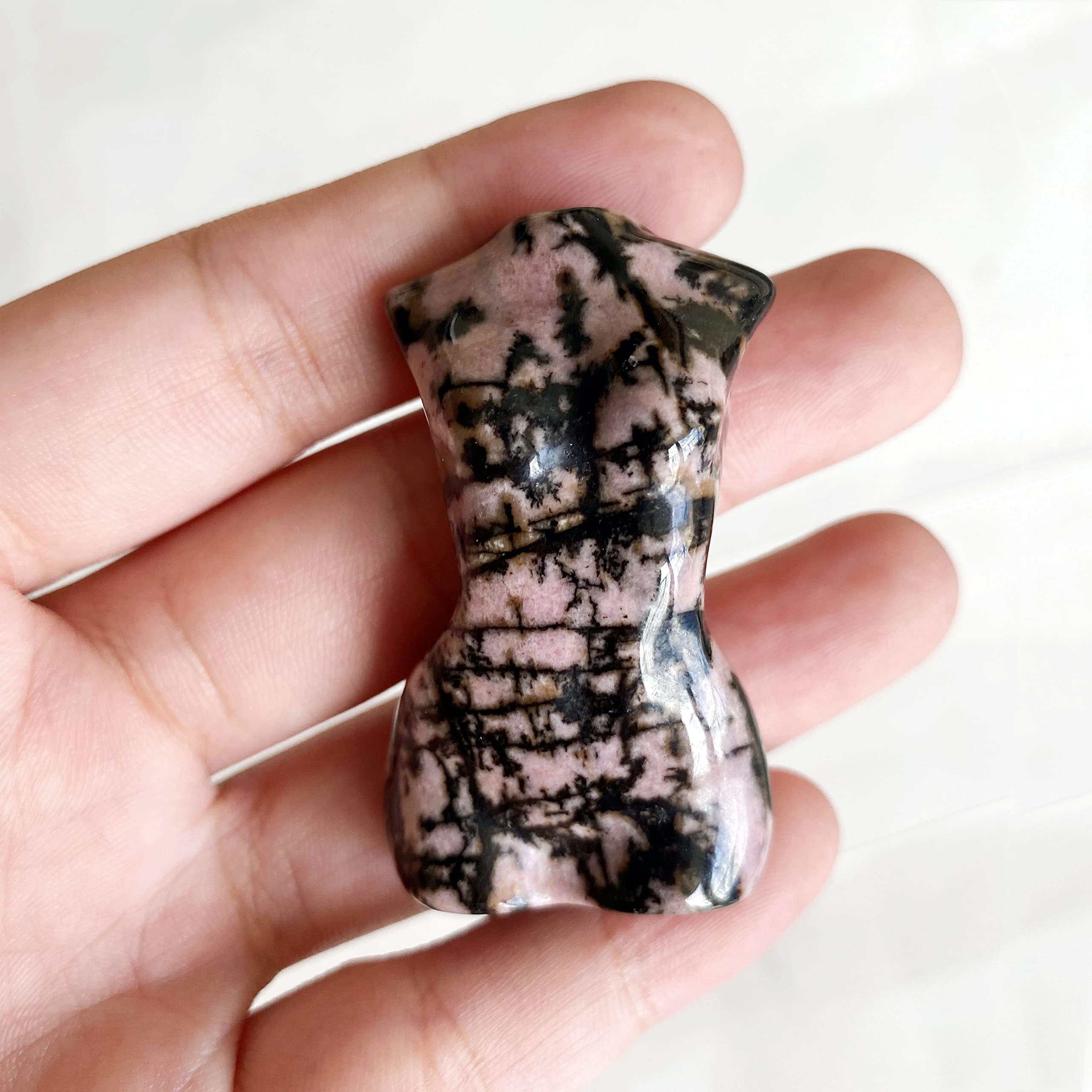 Manekieko Rhodonite Healing Crystal Female Model Figurine Sculpture, 50mm Carving Pocket Palm Stone Office Decor Decoration - Image 3