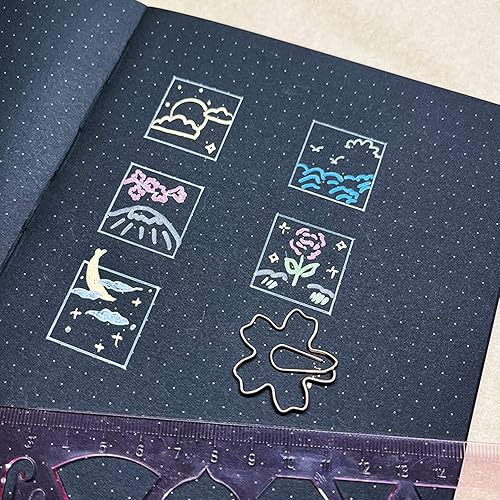 Miniatura 5 de Cuaderno de páginas negras con puntos A5, piel sintética, 150 GSM, cuaderno diario de papel negro con páginas negras (negro)