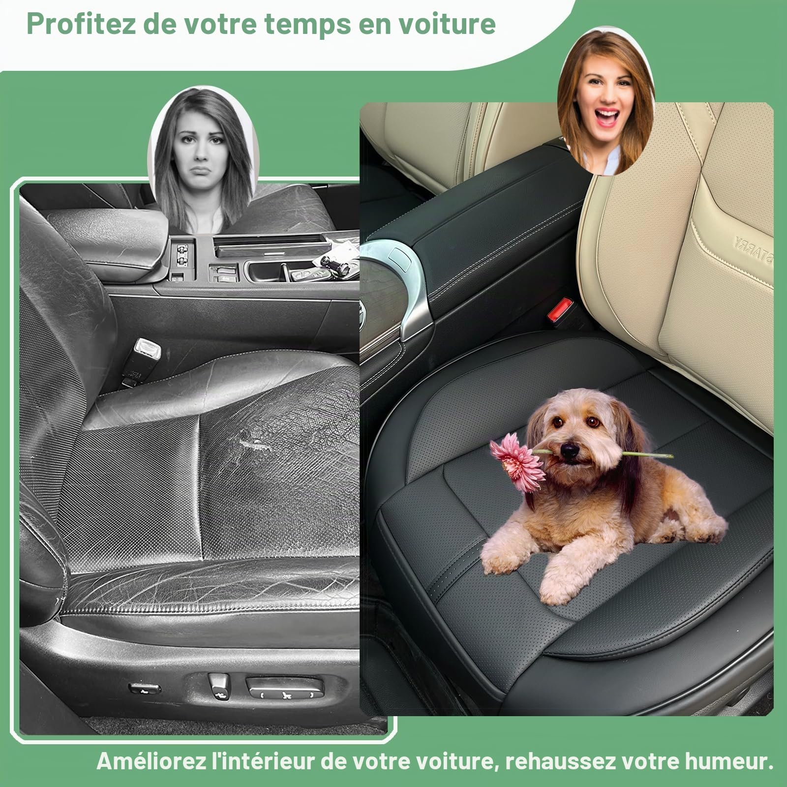 2 Pack Couverture De Siège Avant en Cuir Uniquement pour Le Bas, Coussin De Siège Rembourré Antidérapant, Protège-Siège Universel Adapté À La Plupart des Voitures, SUV, Camionnettes (Noir)