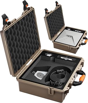 EAZUSE Starlink Mini Case Khaki Hard Waterproof Travel Case for Mini Starlink with Molded Foam for Accessories, Lockable Storage Bag