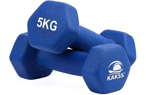KAKSS Neoprene Dumbbells Set, 5kg Pair (2 x 5kg) Dark Blue Dumbbell Weights, Hand Weights Set for Women and Men, Gym Weights for Home Gym Equipment and Fitness Training, Strength Workouts