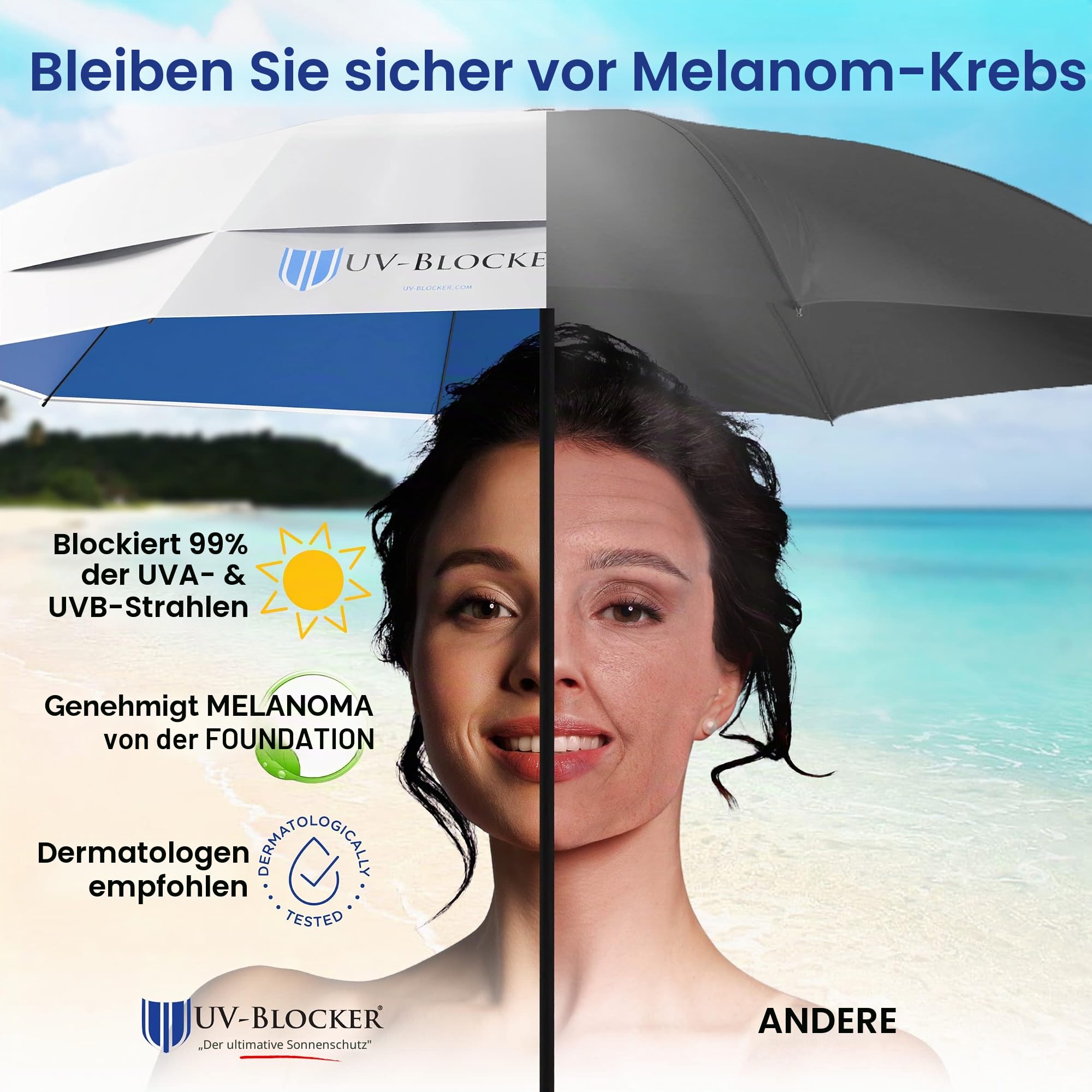 UV-Blocker Kompakter Sonnenschirm, UV-Schutz, automatisches Öffnen/Schließen, doppelt belüftet, winddichter Sonnenschirm zum Spazierengehen, LSF 55+, 106,7 cm/111,8 cm/147,3 cm