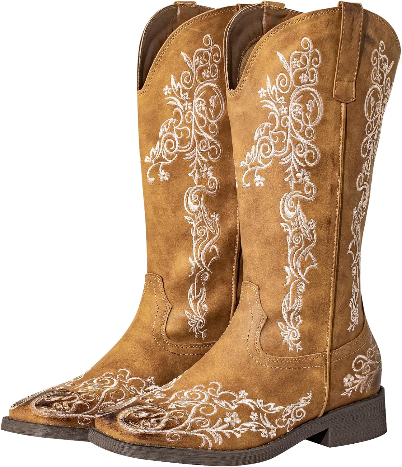 SheSole Women's Square Toe Cowboy Boots Floral Embroidered Cowgirl Western Boots Wide Calf - Image 9