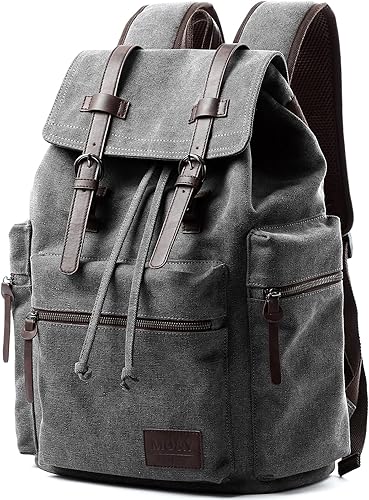 Miniatura 8 de Mochila de lona para hombres y mujeres, mochilas vintage que caben portátiles de 15.6 pulgadas, mochilas casuales para senderismo, viajes, 23l