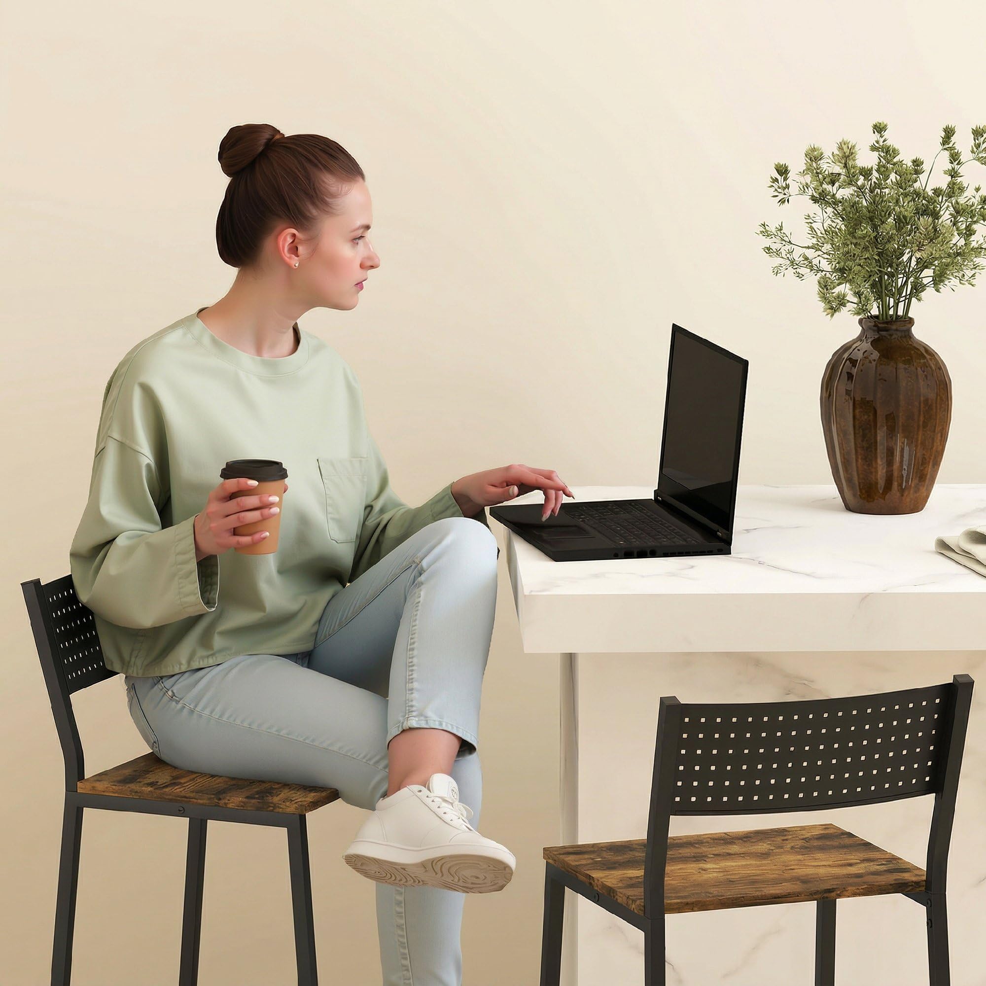 HOMCOM Lot de 2 tabourets de Bar, Assise 72,5H cm, Dossier, Brun Rustique