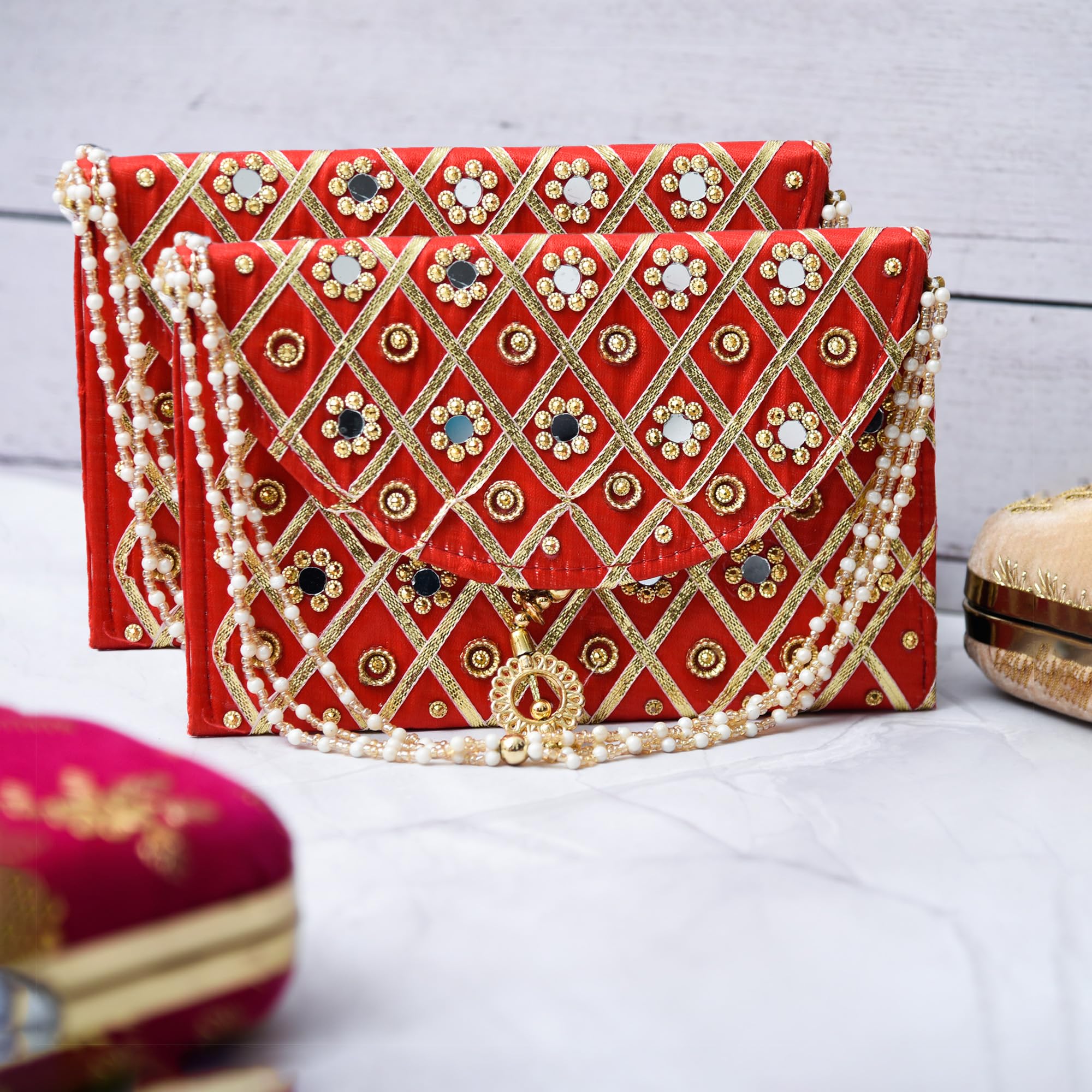 Kuber Industries Clutch Purse | Hand Purse | Ladies Hand Purse with Handle | Traditional Shagun Purse | Baby Shower Purse | Gifting Clutch Purse | Mirror Check Purse | Red (B0CSCWZH77) Amazon Price History, Amazon Price Tracker