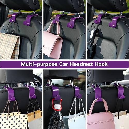 Miniatura 7 de Soleebee Paquete de 4 ganchos universales para reposacabezas de automóvil, gancho para asiento trasero de automóvil, organizador de almacenamiento