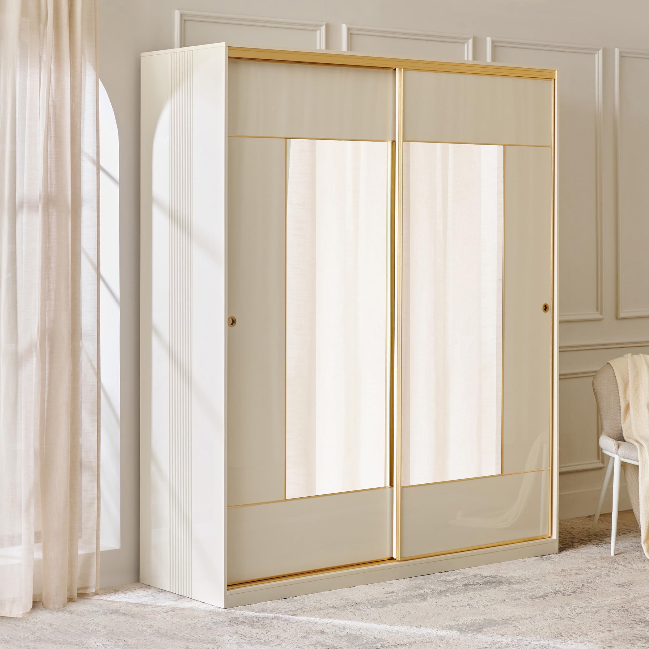 Home Centre Modern Radiance 2-Door Sliding Wardrobe with Mirrors - Cream-image-26