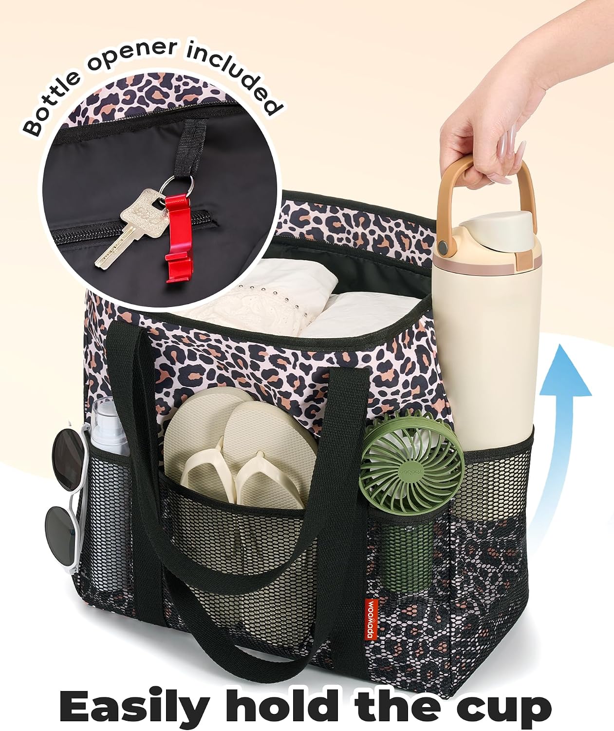 WOOMADA Large Mesh Beach Tote -Tote Bag for Towels & Vacation Essentials