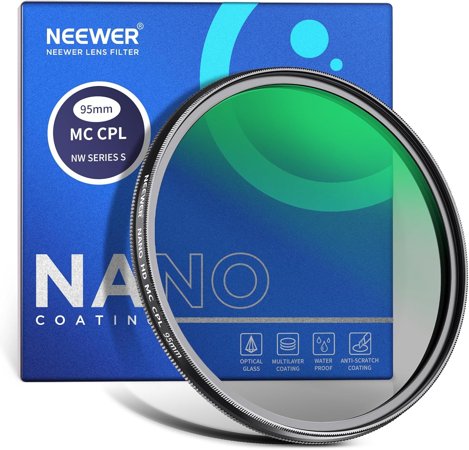 Neewer 95mm Polarizing Filter, 24 Layer Multi Resistant Nano Coated MC CPL Circular Polarising Filter, HD Optical Glass Polarizer/Ultra Slim/Reduce Reflection/Enhance Contrast/Reduce Glare