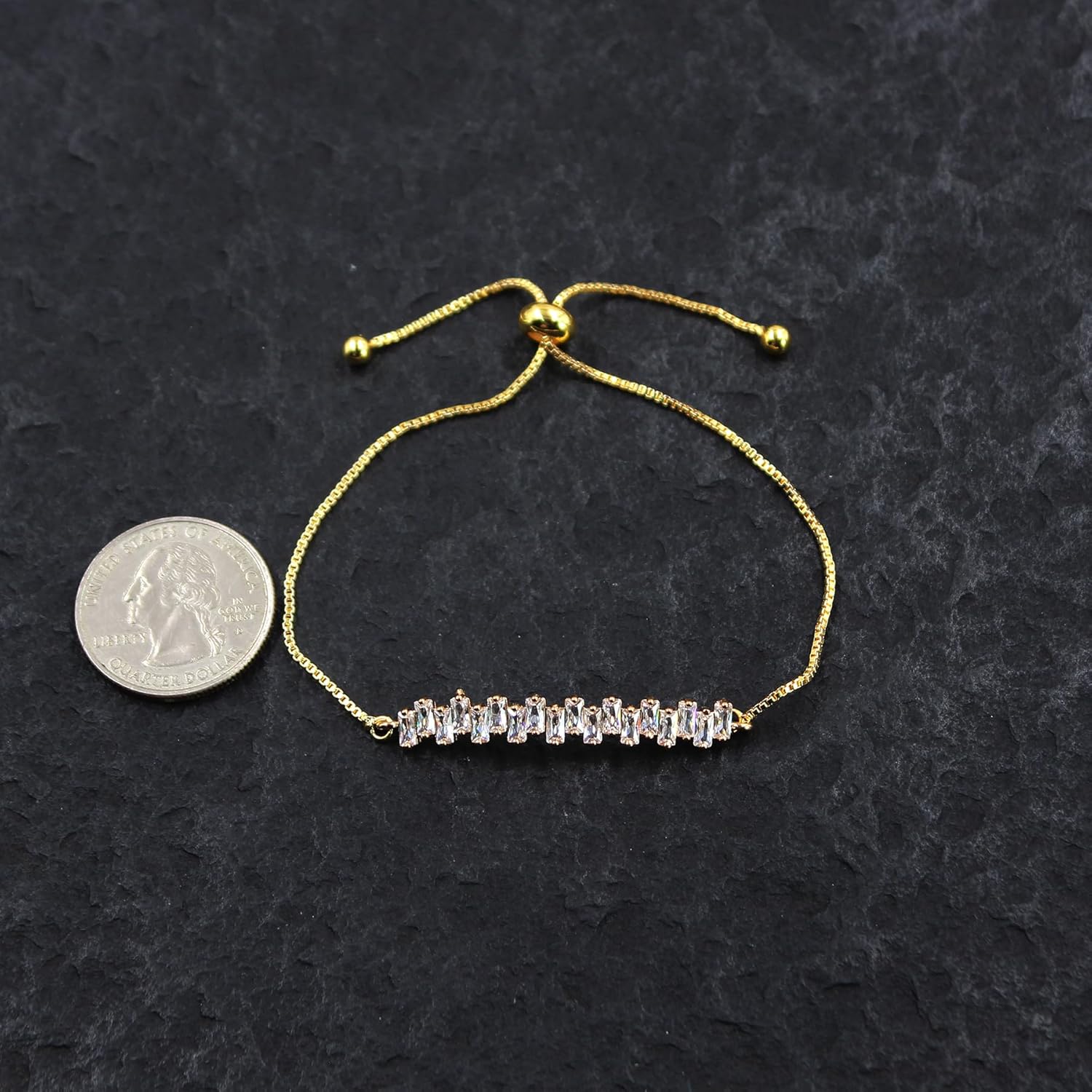 Gold Plated Adjustable Slider Chain Ankle Bracelet Rectangle Cubic Zirconia Tennis Bracelet Valentines Jewelry Gifts for Women - Image 8