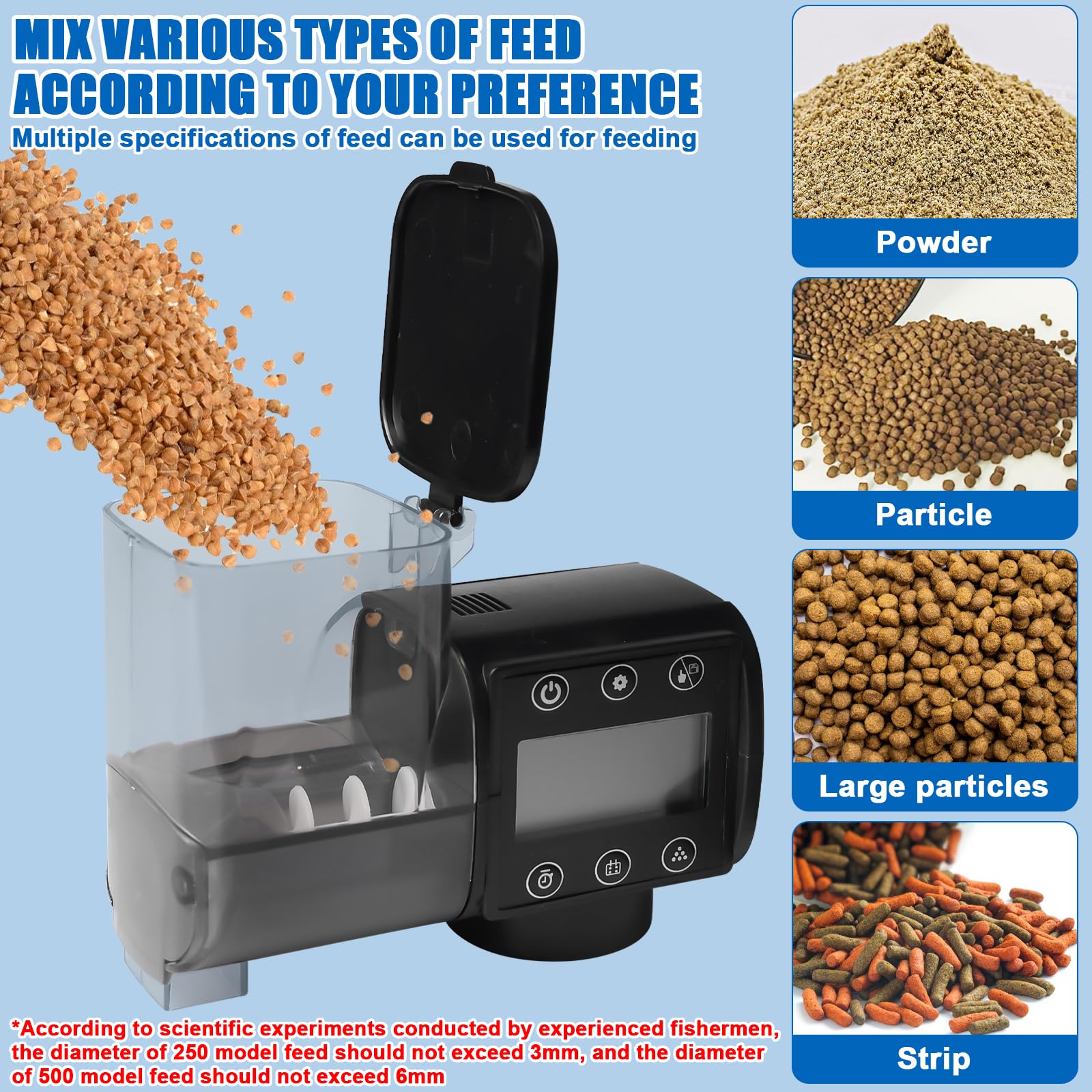 Alimentatore automatico per acquario, 250 ml, distributore automatico di alimenti per acquario, alimentazione a batteria, mangiatoia per pesce con cibo per pesci per vacanze