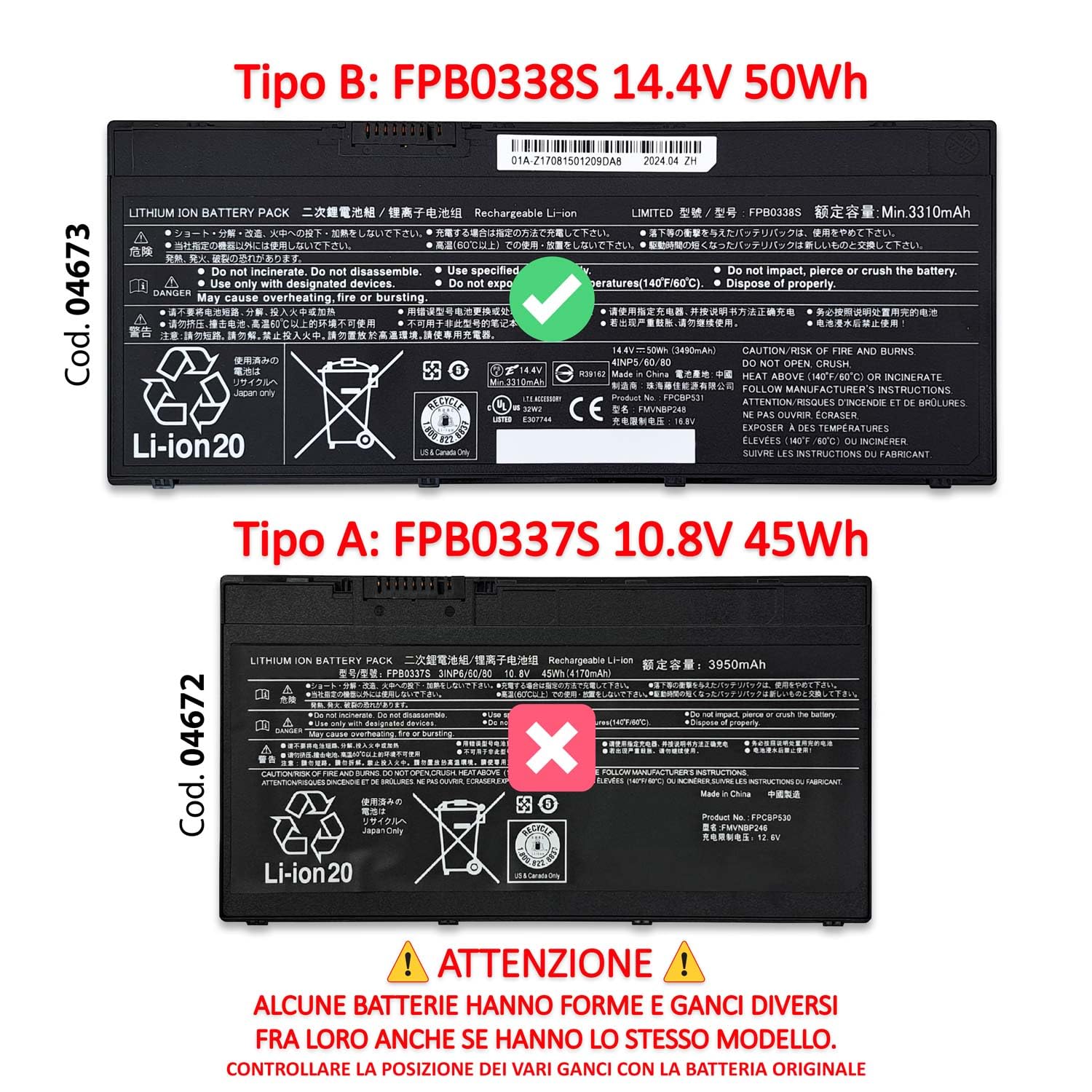 new net - Batteria FPB0338S Compatibile con Fujitsu Lifebook U7410/D, U747, U747/P, U747/R, U748, U748/S, U749, U749/A, U7510, U757, U757/P U759/A [14.4-14.8 V - 50 Wh]