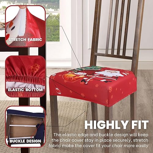 Miniatura 2 de SearchI Juego de 6 fundas de asiento navideñas para sillas de comedor, suaves, extraíbles y lavables, para sillas de comedor, fundas protectoras