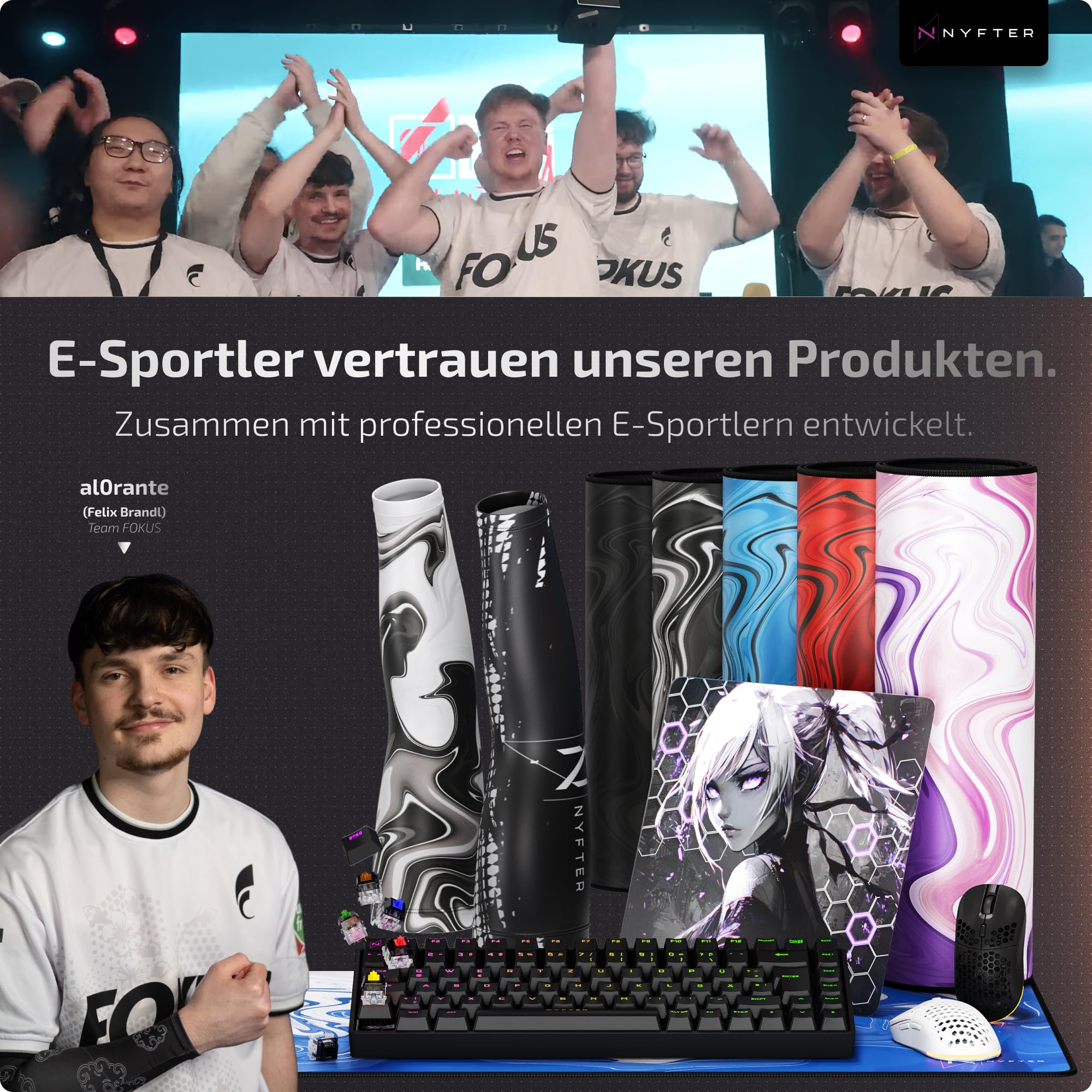 Nyfter - Tastiera da gioco al 75% – Doppia attenuazione, pre-LUBED Gateron Yellow Switches, HOTSWAPPABLE, 100% RGB illuminazione, ISO DE Layout NYFBOARD GEN2 Gaming Tastiera