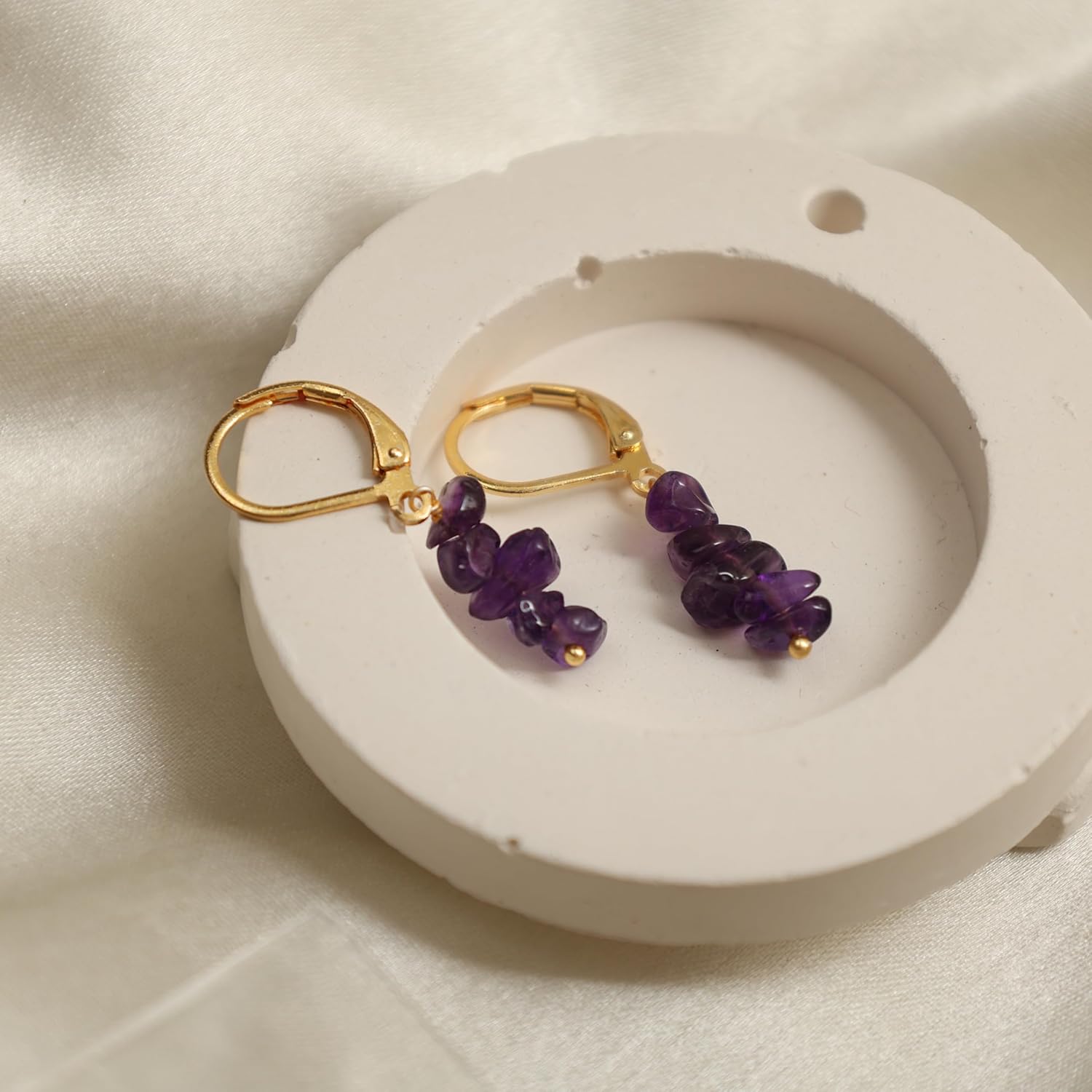 Gempires Natural Purple Amethyst Gemstone Earrings February Birthstone Handmade Jewelry Hypoallergenic Gold Plated Lightweight Dangling Women Earrings - Image 6