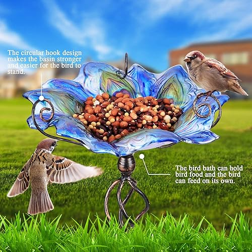 Miniatura 7 de VCUTEKA Baño de pájaros de cristal al aire libre BirdBath Comedero para pájaros con estaca de metal decoración de jardín