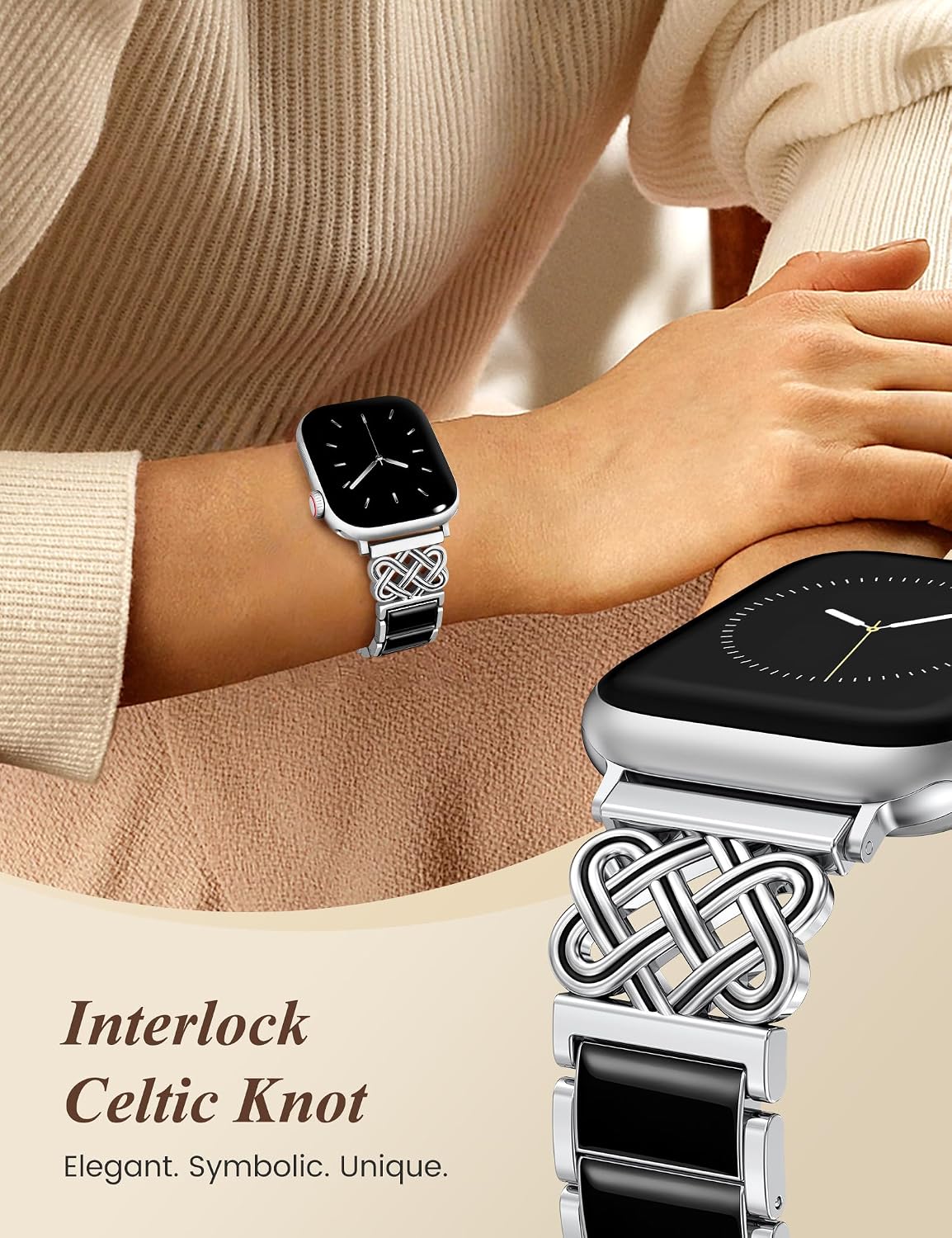 TOYOUTHS Celtic Knot Metal Strap Compatible with Apple Watch Band Women 38/40/41/42/44/45/46/49mm Dressy Stainless Steel Resin Chain Link Bracelet for iWatch Series 11 10 9 8 7 6 5 4 Ultra SE 3 2 1 image 3