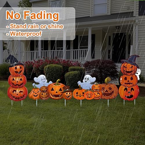Miniatura 3 de Letreros grandes de Halloween para patio, estacas de jardín para decoraciones de Halloween al aire libre, 3 niveles de Halloween, calabaza,