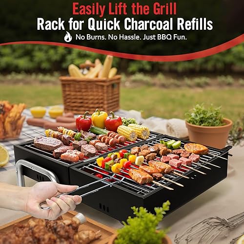 Miniatura 6 de Parrilla de carbón portátil, parrilla pequeña de barbacoa para exteriores, campamento, playa, fácil de montar, parrilla pequeña resistente y