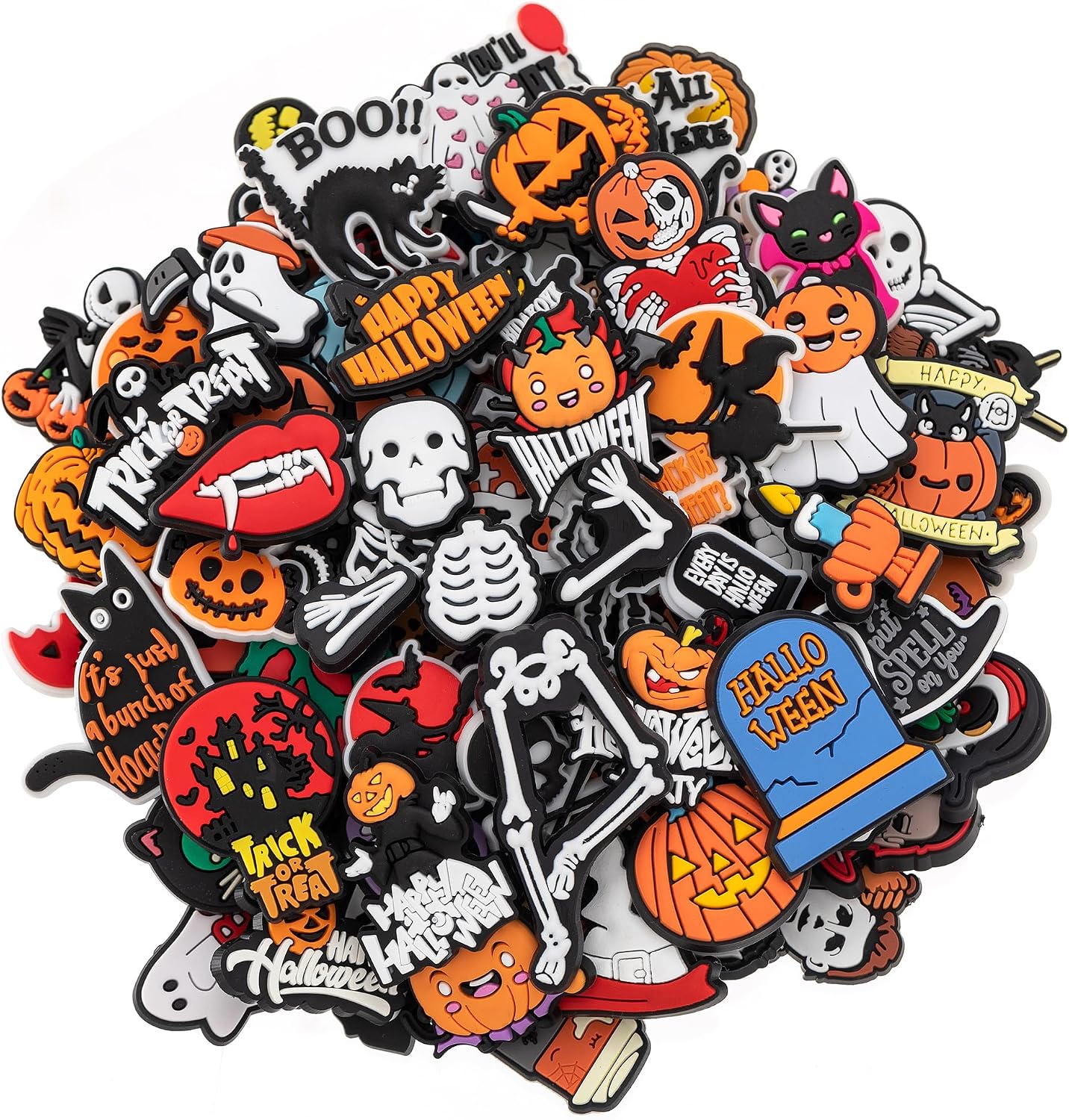 25,30,50,100 Pcs Random Halloween Shoe Charms Decoration Horror Pumpkin Skull Shoe Charms for Kids Teens Adults Hallwoeen Party Favor Gift