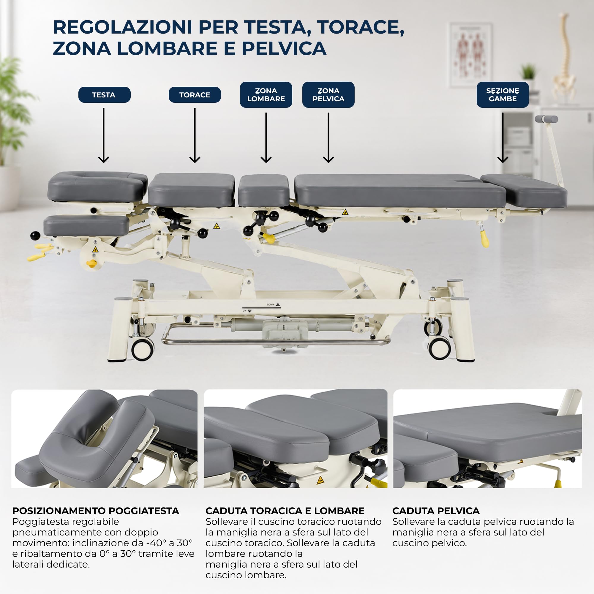 Lettino Chiropratico Elettrico 7 Sezioni con Drop Toracico/Pelvico