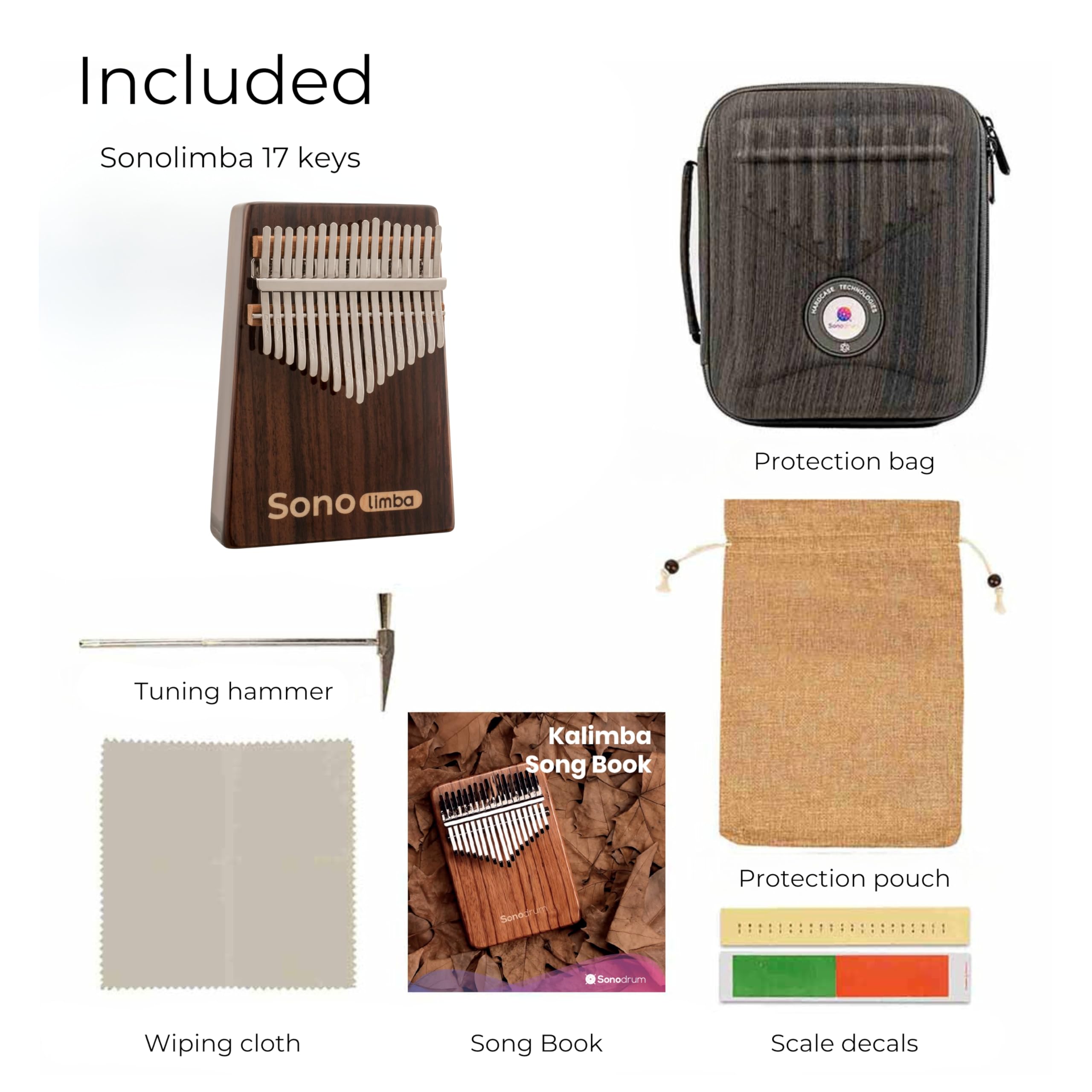 Kalimba avec 17 clés - Piano à pouces en bois de rose de haute qualité. Piano portable avec pochette et livre de chansons. Instrument de musique. Percussion à main pour enfant ou adulte