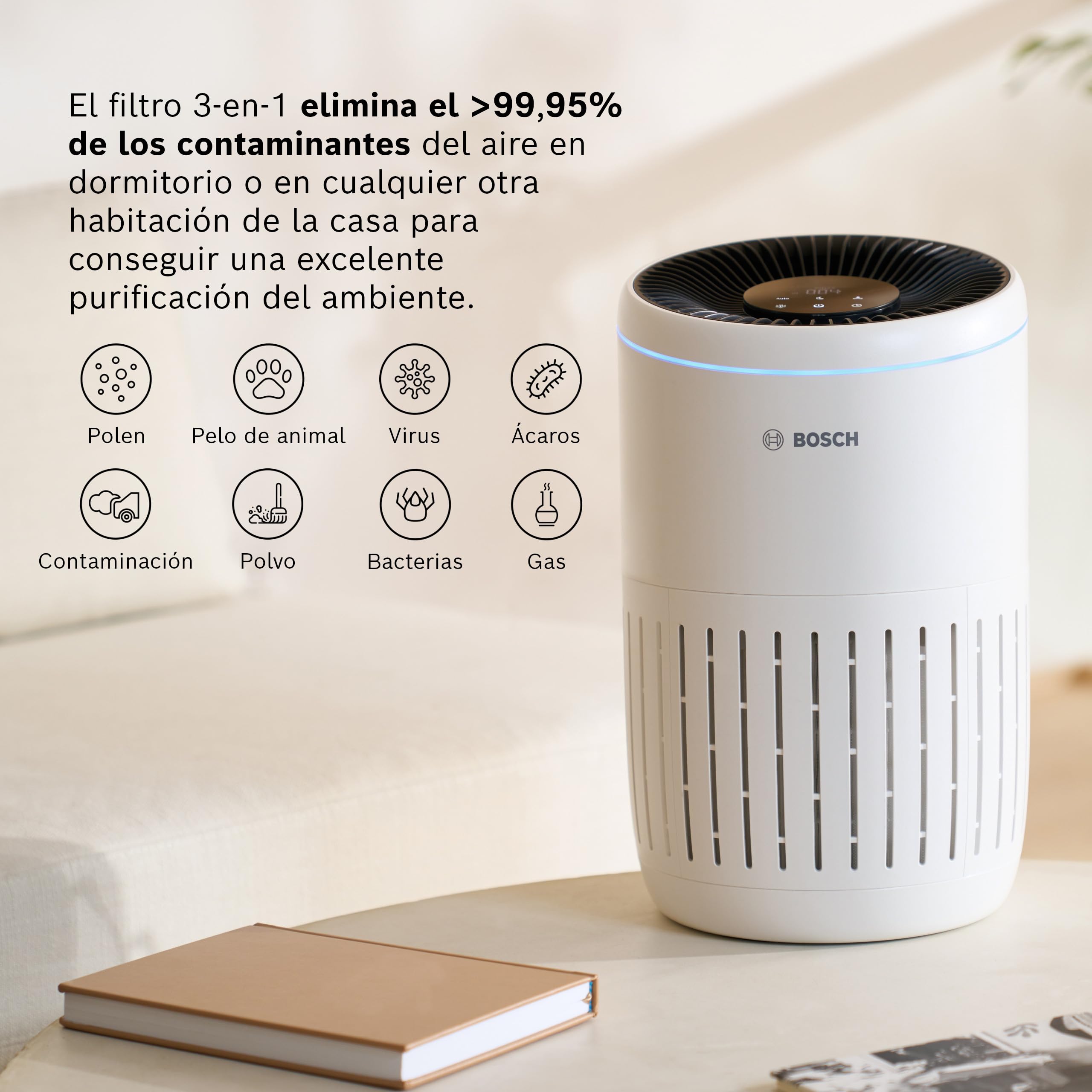 Bosch Filtro Original Air 2000(i), Purificador de aire | Filtro 3 en 1 con Capa Filtrante HEPA y Filtro de Carbón Activo, Contra Virus, Bacterias, Polen, Pelo de Animales y Polvo
