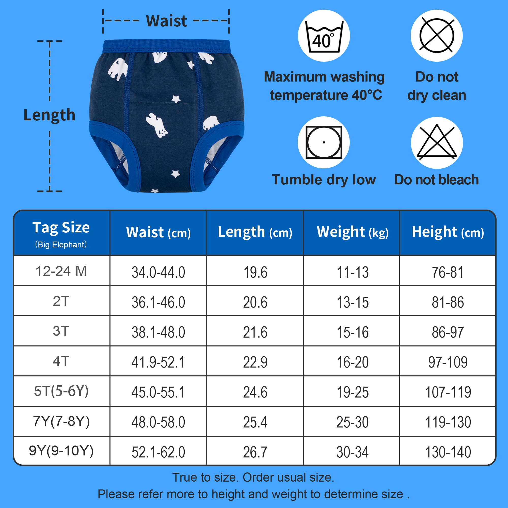 BIG ELEPHANT – Confezione da 6 Mutandine per l'Addestramento al Vasino – 100% Cotone, Biancheria Intima Assorbente per Bambini e Bambine