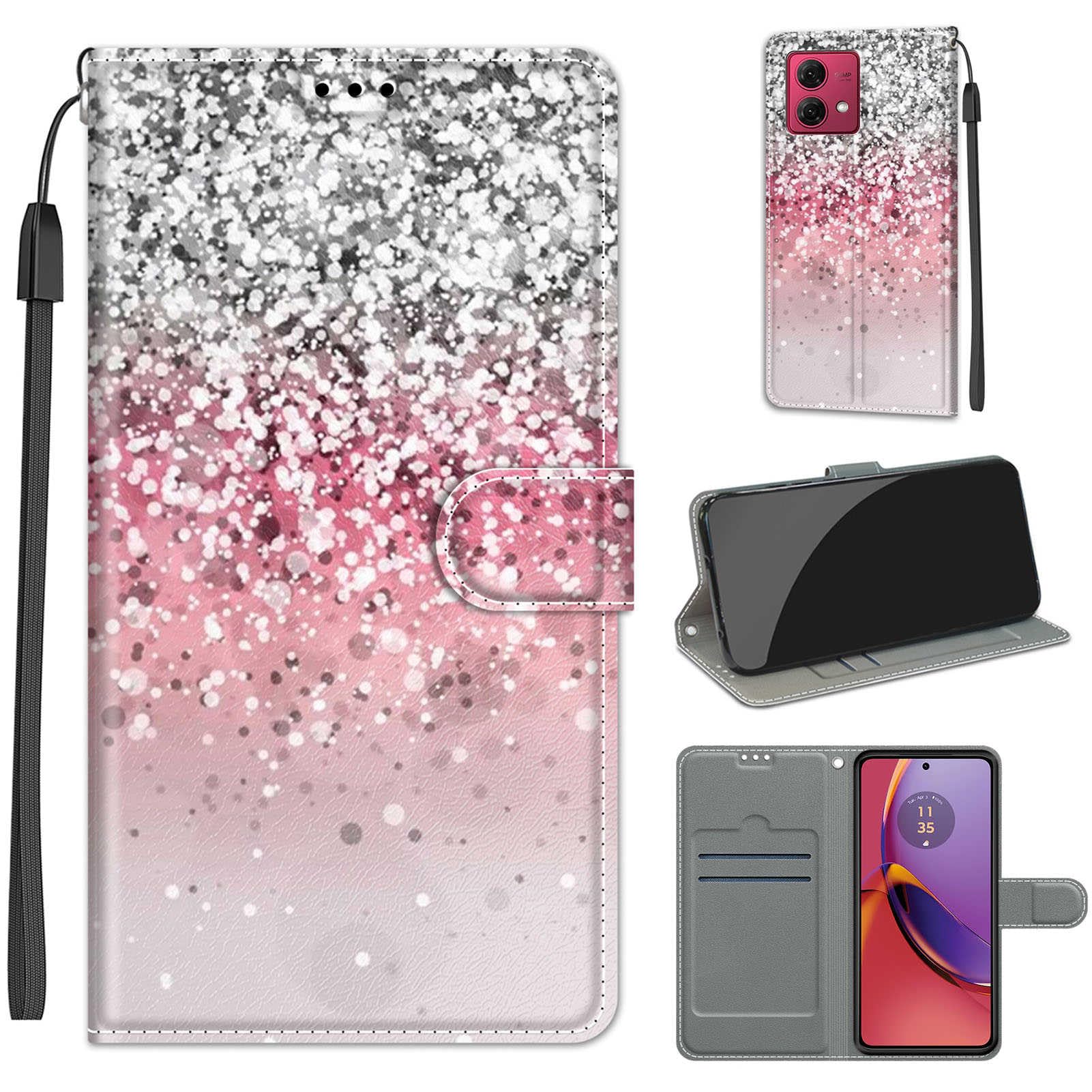 PHINIENLAND Cover per Motorola Moto G84 5G Case PU Pelle Custodia [Kickstand] [Chiusura magnetica] [Slot per Schede], Portafoglio Flip Custodia per Moto G84 5G,Rosa