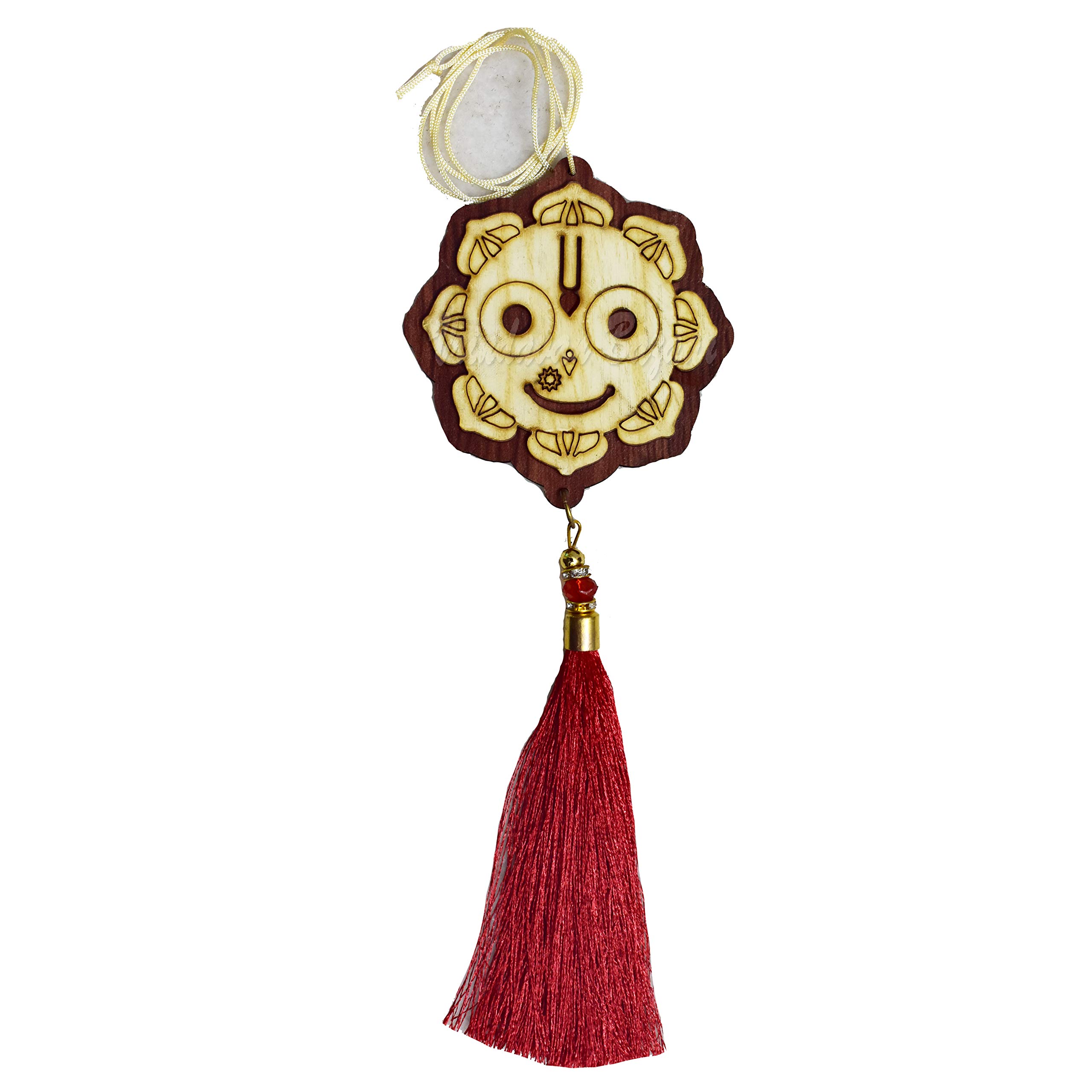 Wooden Jagannath Ji's Face Hanging Beads Tassels Flower Design as Decoration Accessory- Hanging Length-20.5 iches- VRINDAVANBAZAAR.COM