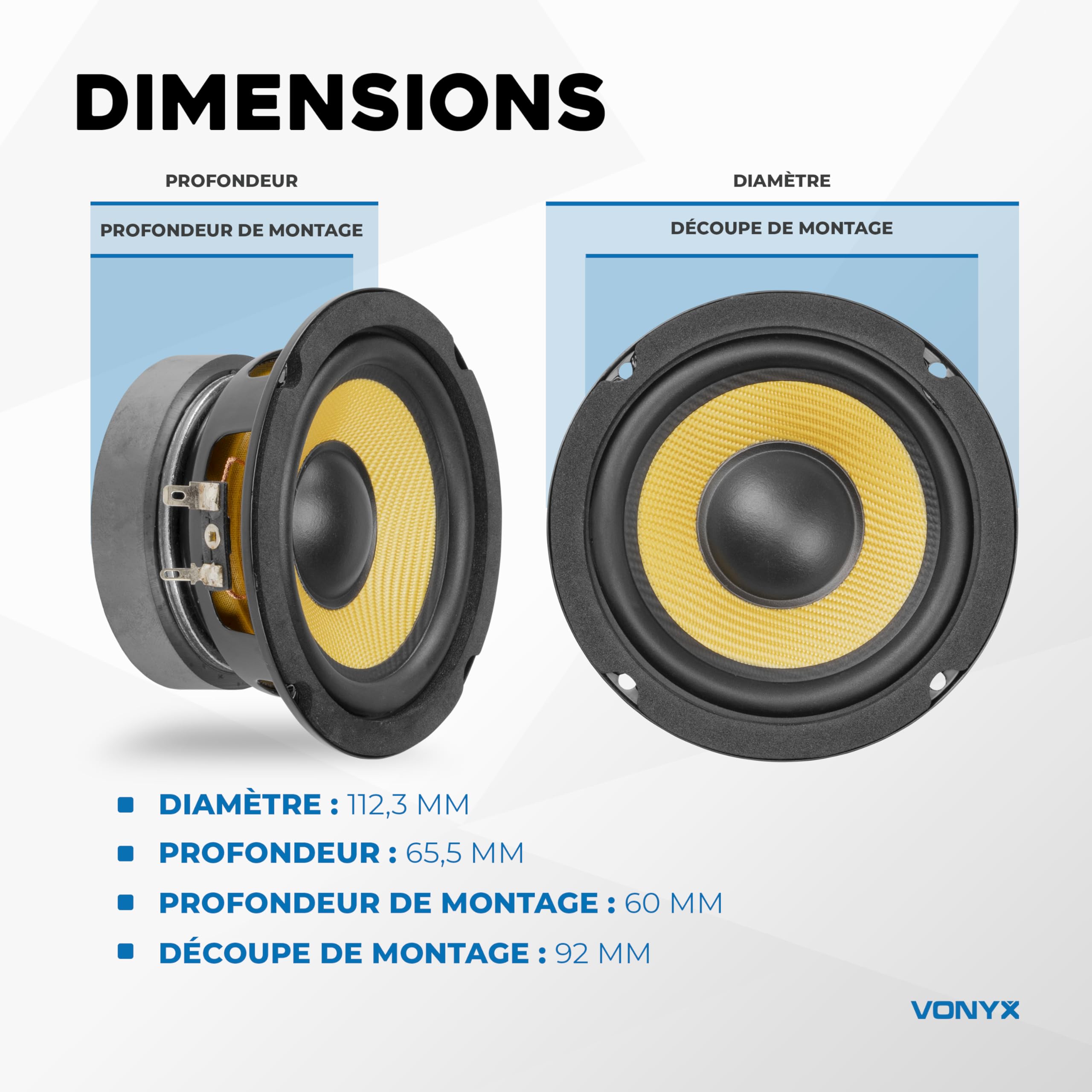 VONYX WK10 Boomer pour Enceinte, 4 Pouces, 8 Ohms, Puissance 150 Watts, Membrane Renforcée en Kevlar, Idéal pour Remplacer Un Haut-Parleur ou Concevoir Votre Propre Enceinte Acoustique