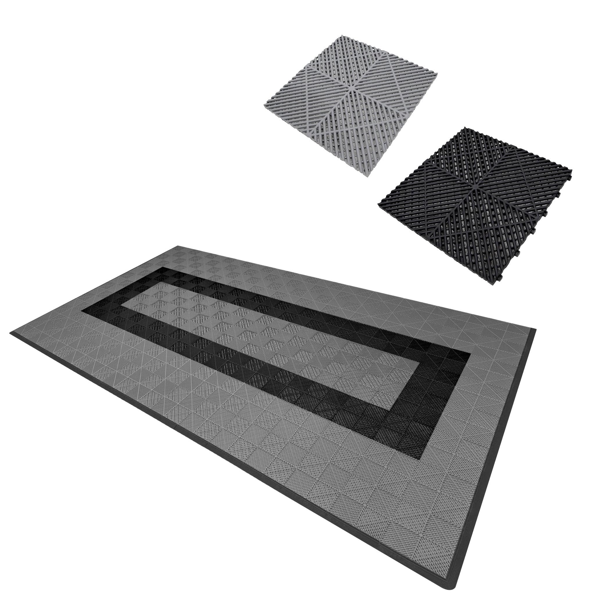 Monstershop Unisex Grey Vented Garage Floor Tiles With Edges – 90 & 30 Black