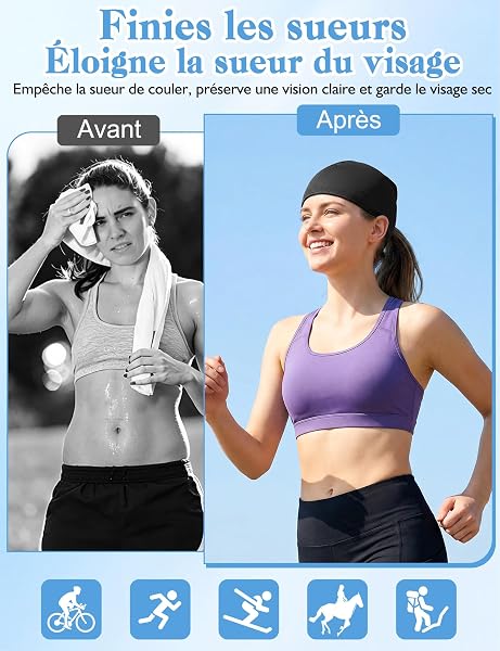 Becellen 2 Pièces Bonnet sous Casque Vélo, Doublure sous Casque Moto Skull Cap Wave Cap Bonnet Fin Femme Été Respirante Légers Multifonctionnel Idéal pour Sport et Usage Quotidien - 5