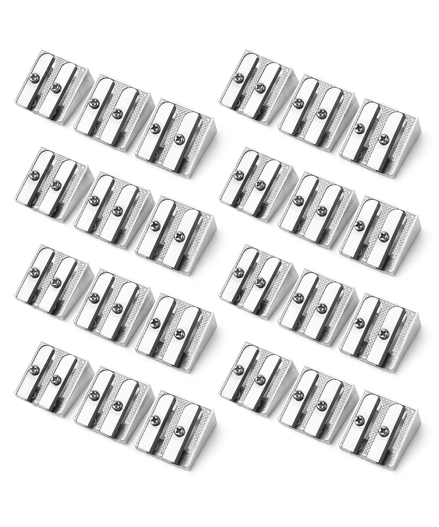 Mr. Pen- Handheld Metal Pencil Sharpener, 24 Pack, 2-Hole Dual Size (Standard & Jumbo), Silver Metal Manual Pencil Sharpeners for Graphite & Colored